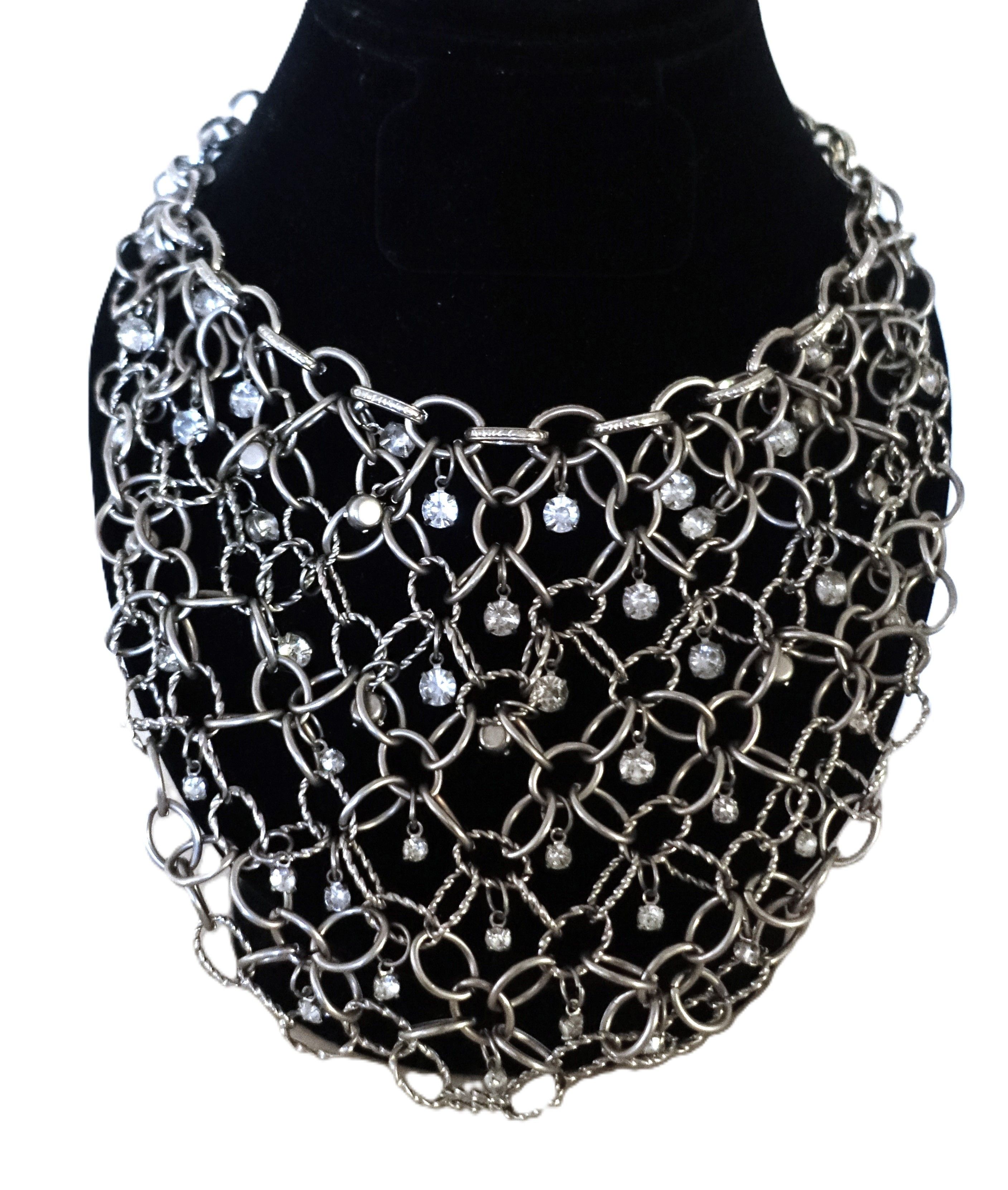 Vintage Silver Tone Rhinestones Chain Choker Necklace Size ONE SIZE - 3 Thumbnail