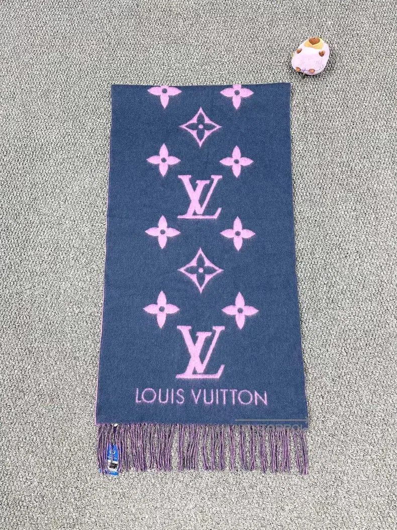Louis Vuitton Louis Vuitton Blue pink double-sided full logo cashmere fr Size ONE SIZE - 2 Thumbnail