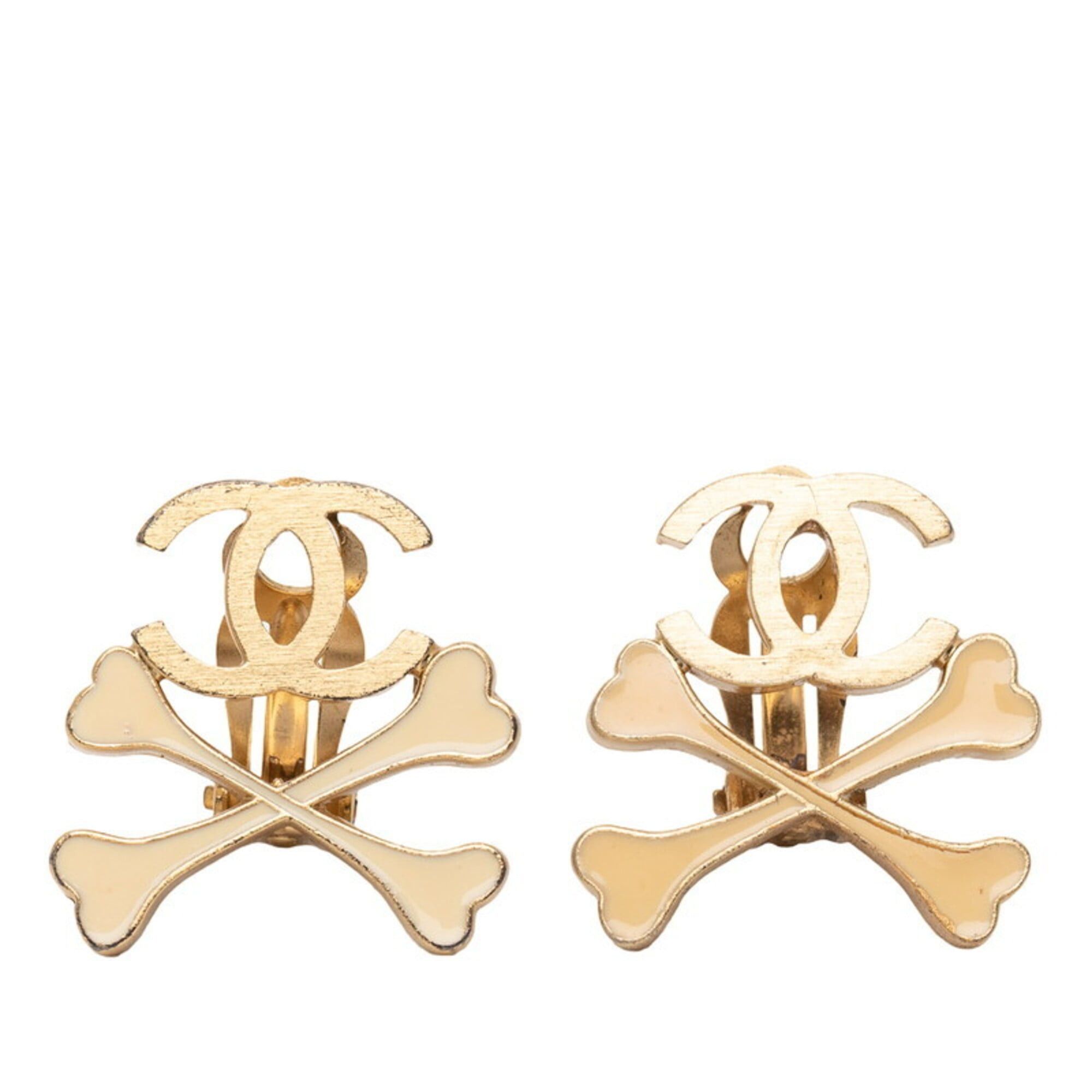 Chanel Chanel Coco Mark Bone Earrings, Gold Beige Plated, Women's CHANEL Size ONE SIZE - 1 Thumbnail