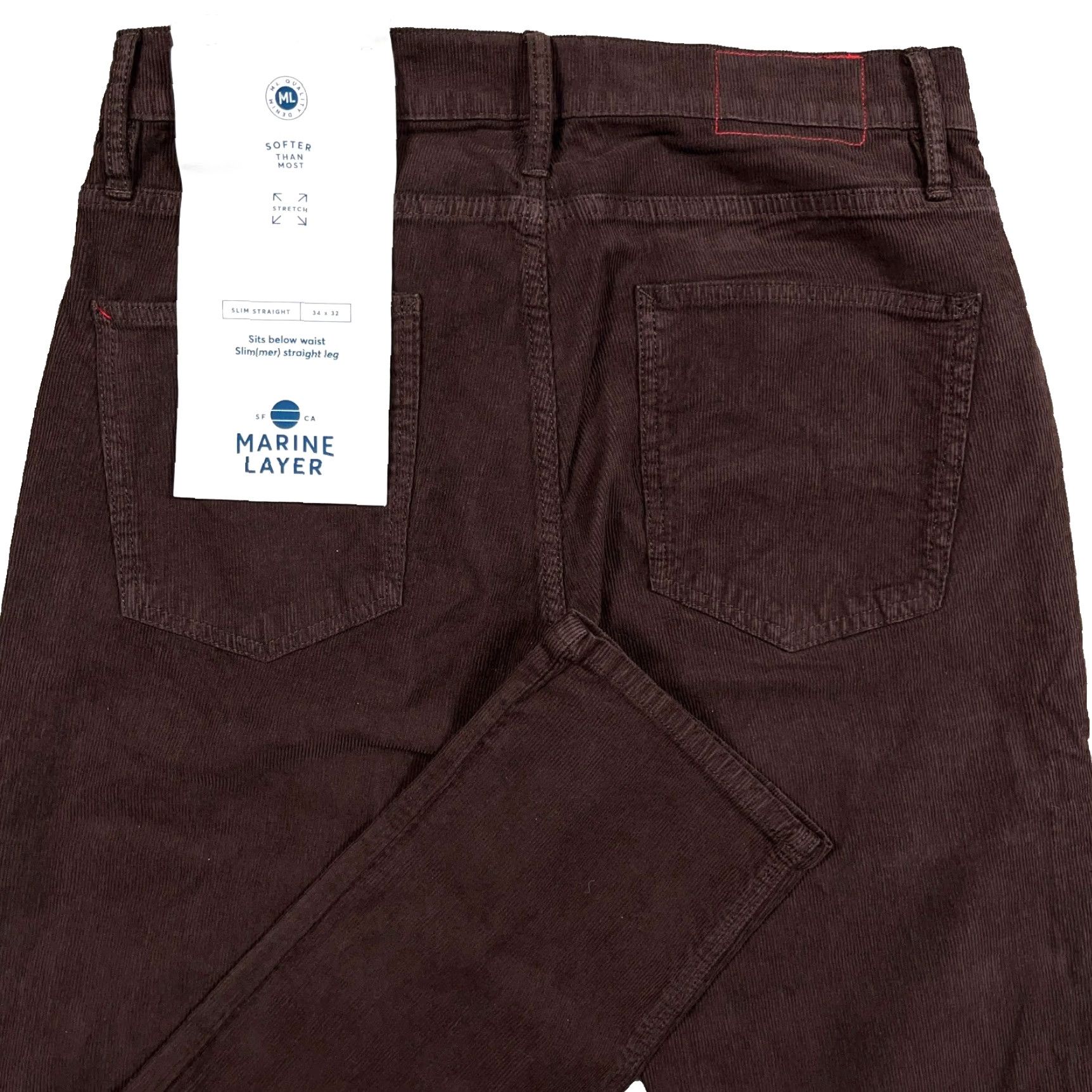 Marine Layer Marine Layer Pants Men 34x32 Slim Fit Straight Leg Corduroy Chino Brown Size US 34 / EU 50 - 2 Thumbnail