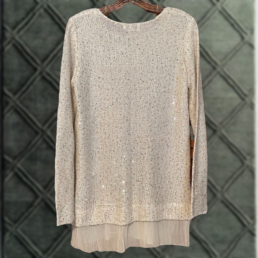 Vintage VINTAGE Jaclyn Smith Collection Sweater Womens Lg White Sequins Sheer Pleated Bottom Knit? Size L / US 10 / IT 46 - 1 Thumbnail