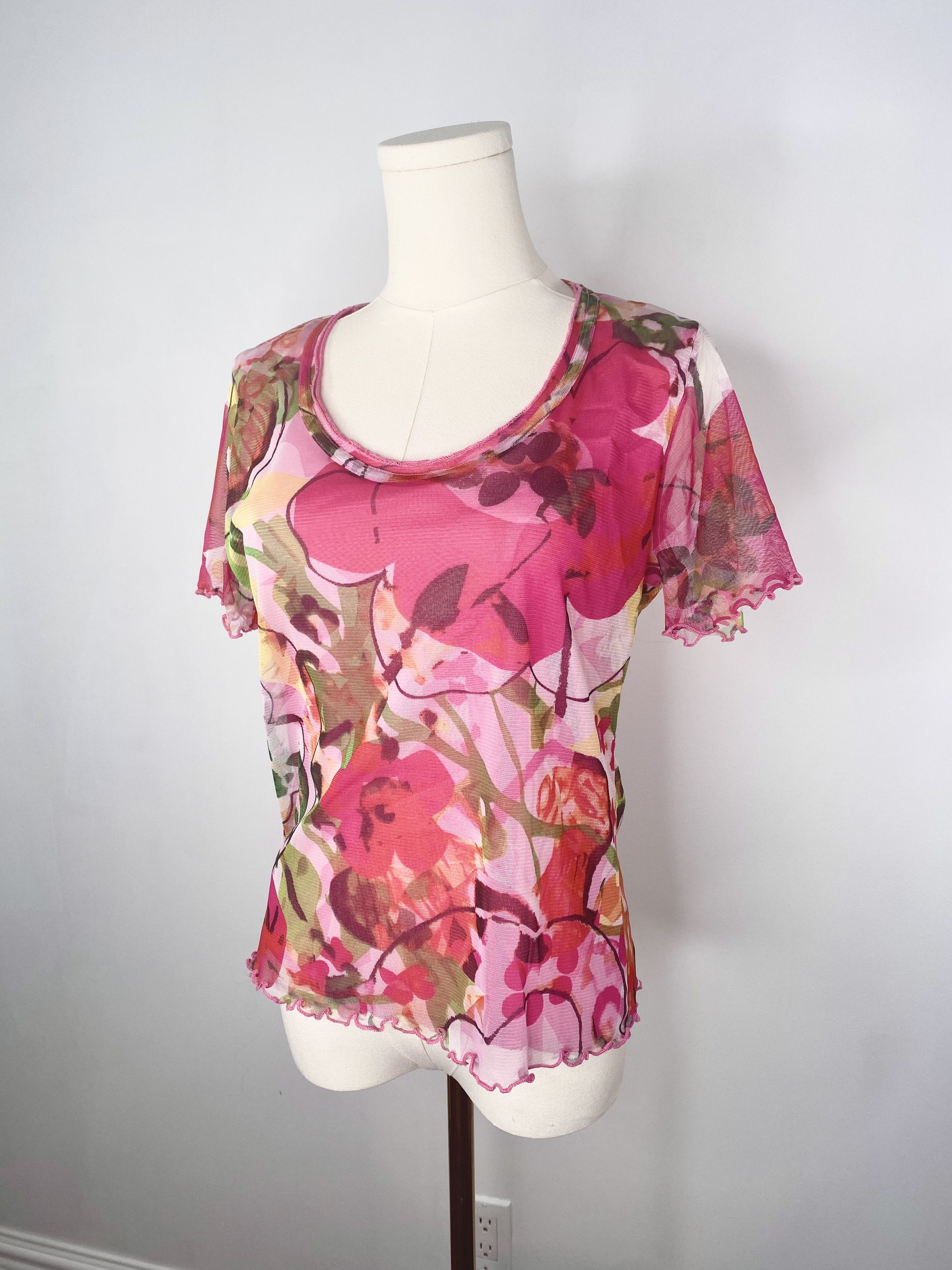 Other Pink Floral Mesh Shirt - Peruggi Italian Designer Vintage Size S / US 4 / IT 40 - 7 Thumbnail
