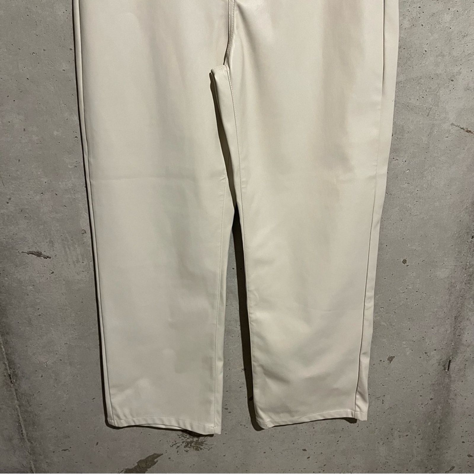 Other JUSTFAB NWT Faux Leather straight leg pants, Cream Beige Size 32" / US 10 / IT 46 - 10 Thumbnail
