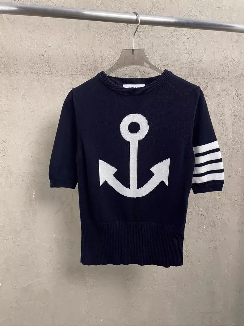 Thom Browne Thom Browne Anchor Stripe Knit Short Sleeve- dmc Size US M / EU 48-50 / 2 - 1 Thumbnail