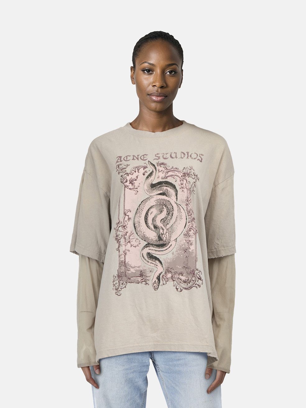 Acne Studios Beige Graphic Mesh Sleeve Top Size M / US 6-8 / IT 42-44 - 1 Thumbnail