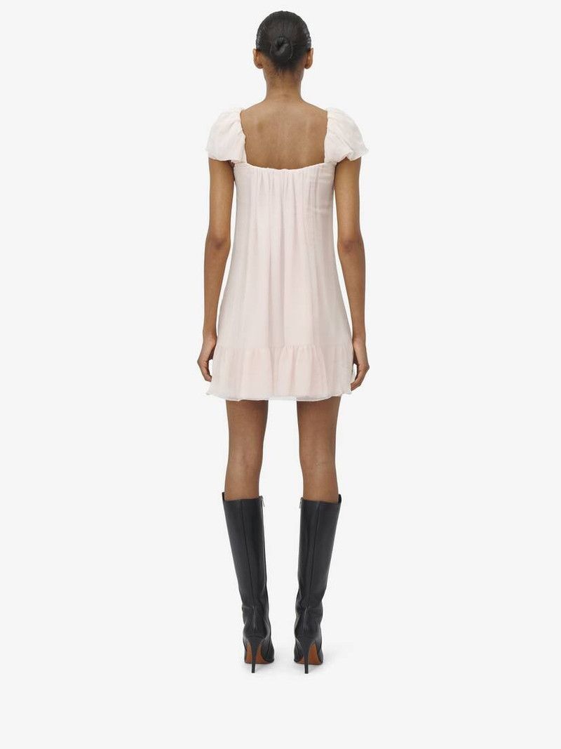 Alexander McQueen o1srvl11e0226 Silk Creponne Mini Dress In Ivory Size L / US 10 / IT 46 - 4 Thumbnail