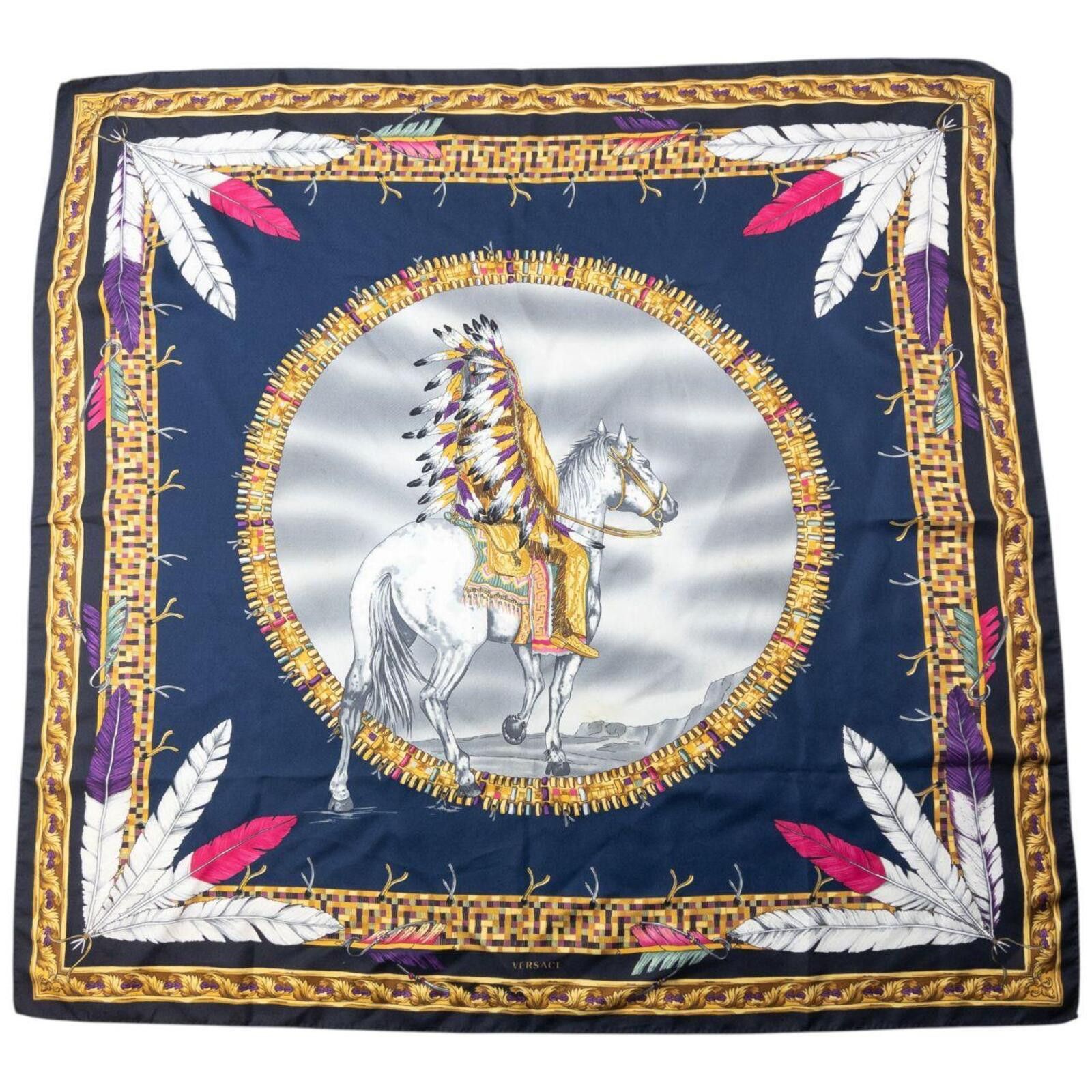 Versace Versace Native American Print Silk Scarf Size ONE SIZE - 1 Thumbnail