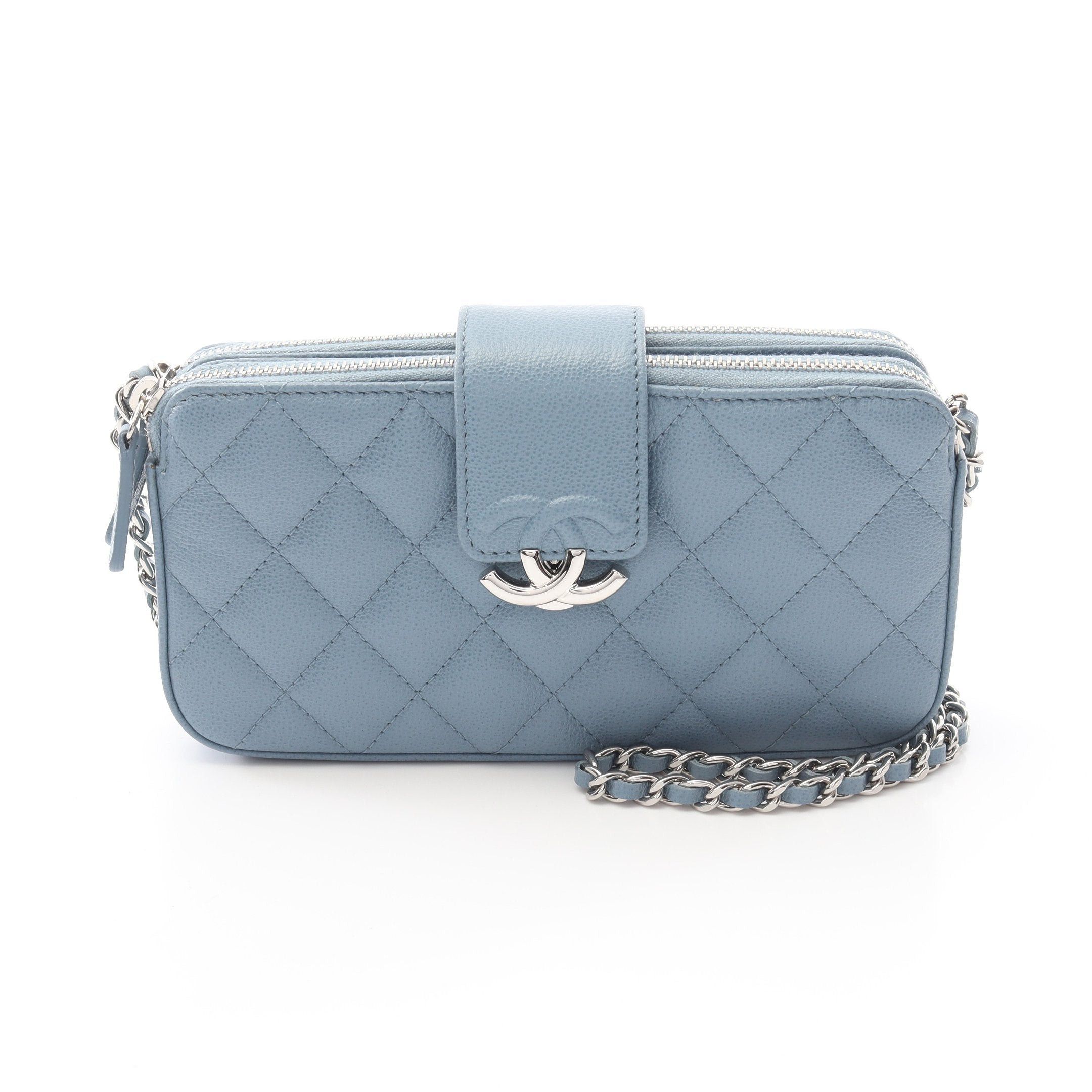 Chanel Chanel Half Coco Mark Matelasse Chain Wallet Caviar Skin Light Blue Silver Hardware Size ONE SIZE - 1 Thumbnail