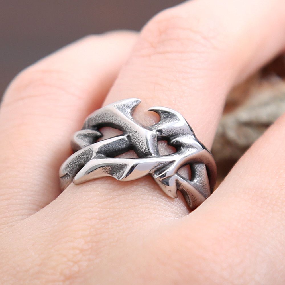 Vintage SIZE 10 Hollow Out Design Crown of Thorns Steel Ring Size ONE SIZE - 5 Thumbnail