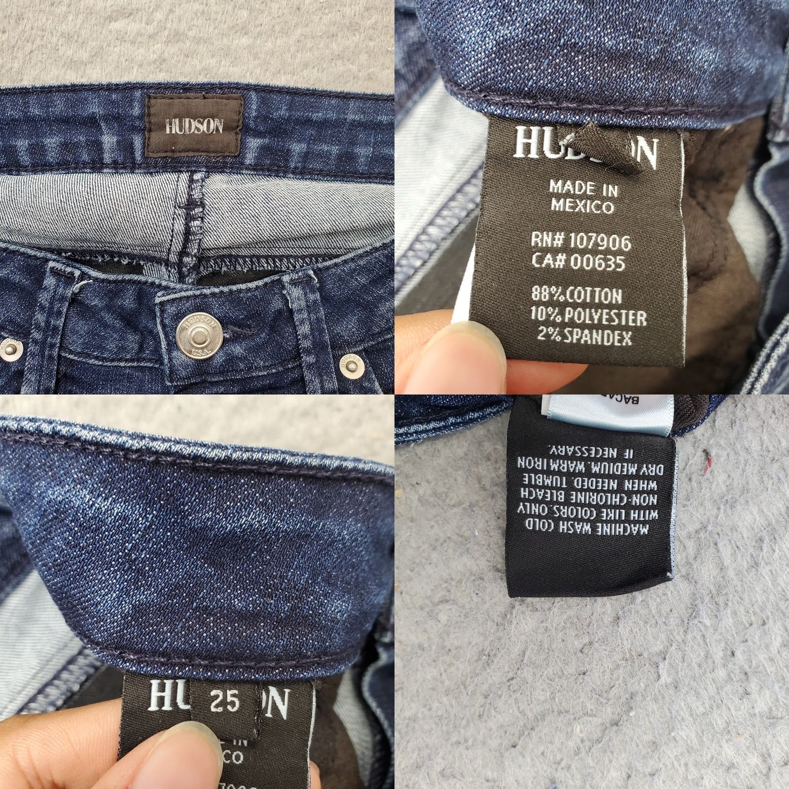Hudson Hudson Womens 25 Blue Denim Stretch Whiskered Flat Front 5-Pockets Design Jeans Size 42" / US 20 - 8 Thumbnail