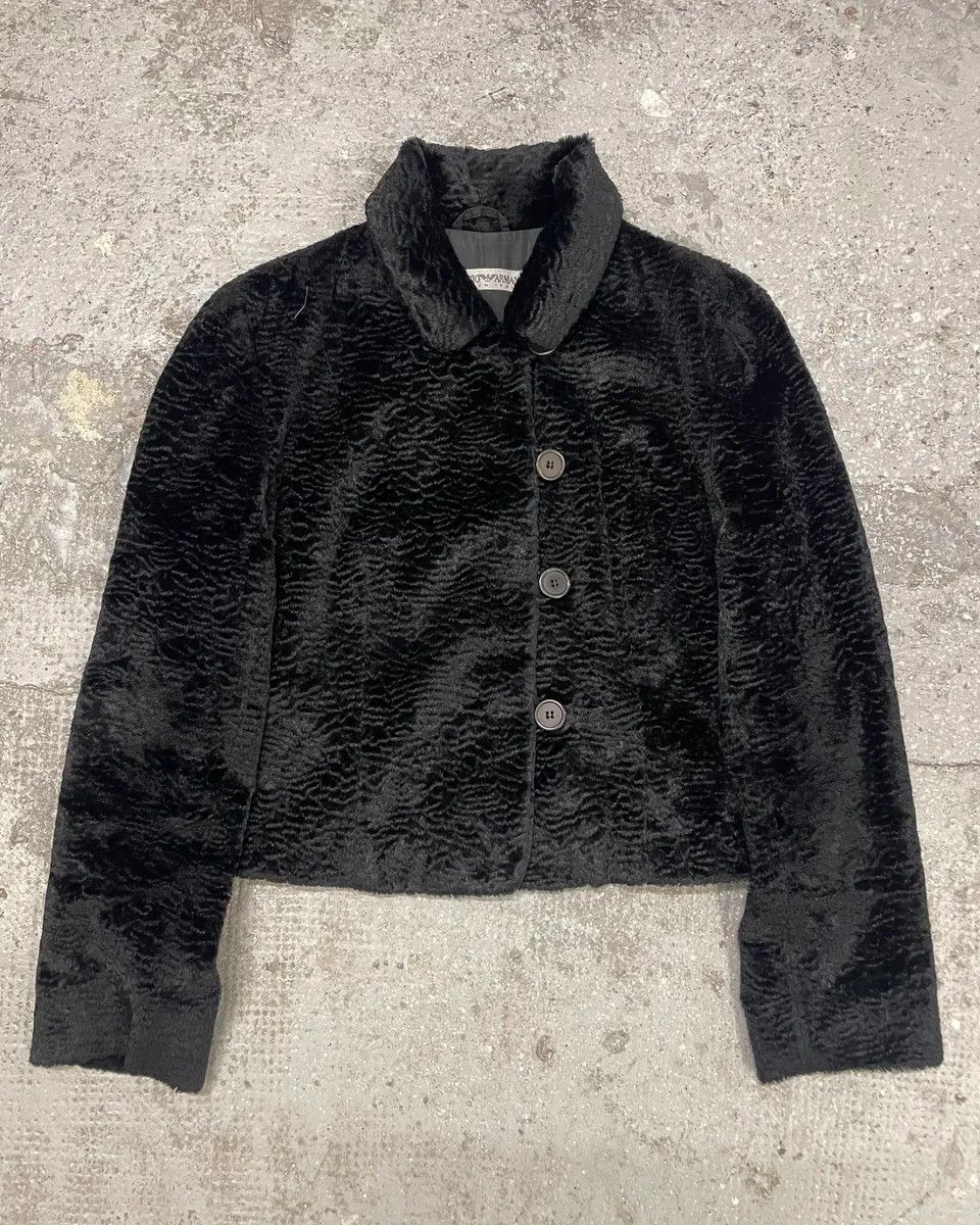 Emporio Armani × Vintage 1990s Emporio Armani Black Fur Effect Buttoned Jacket Size XS / US 0-2 / IT 36-38 - 1 Thumbnail