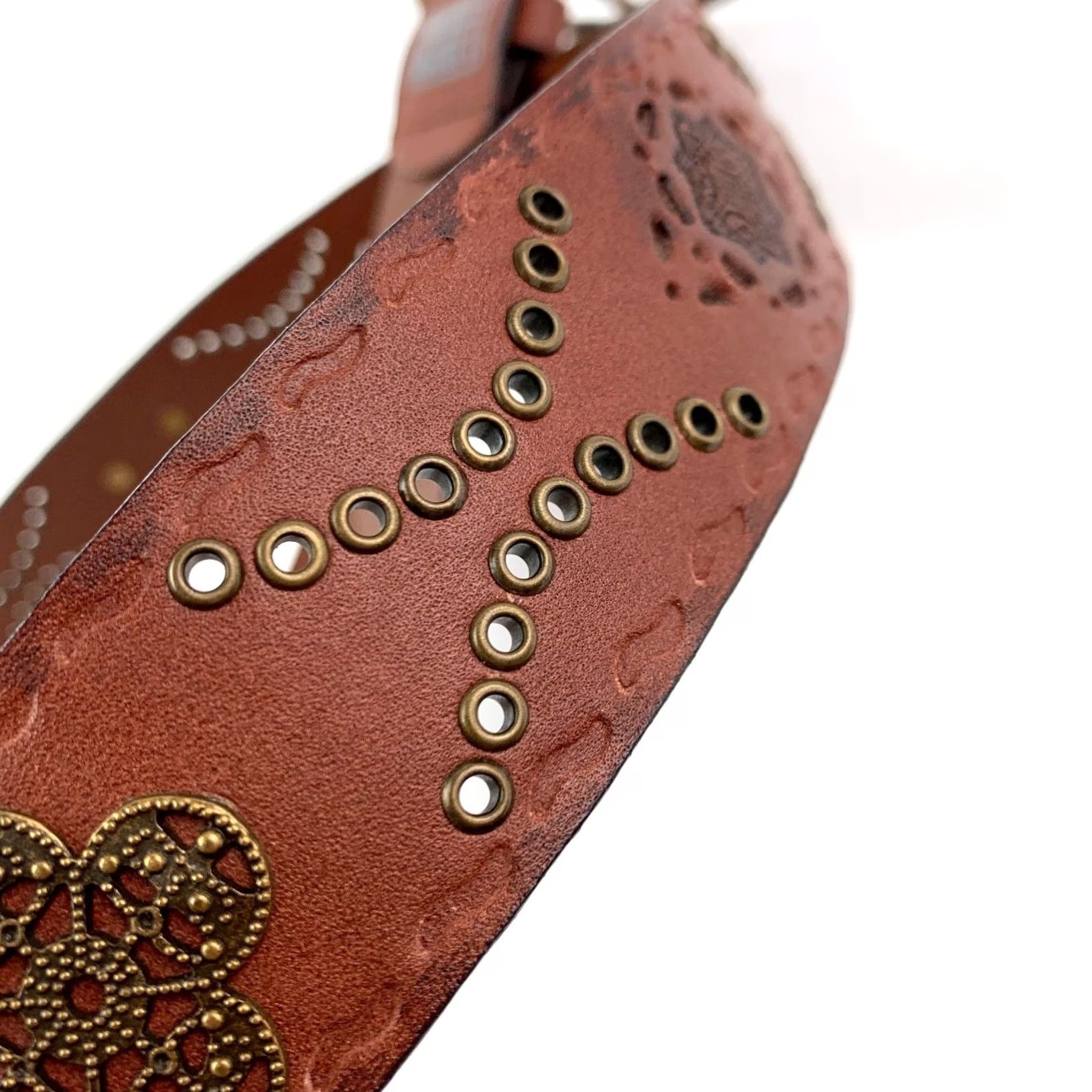 Faded Glory VINTAGE Faded Glory Belt Brown 2X Wide Studded Filigree Boho Womens Size ONE SIZE - 6 Thumbnail