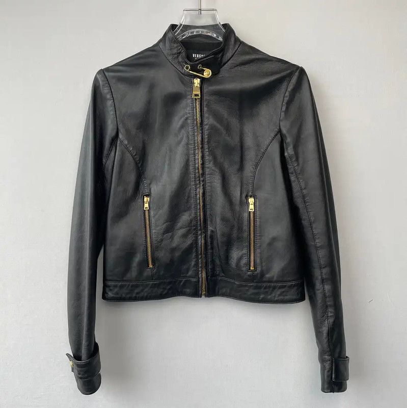 Versace Versace Black Women's Leather Jacket Large 0089 Size L / US 10 / IT 46 - 1 Thumbnail