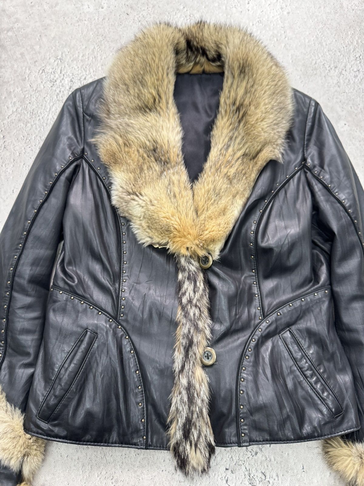 Le Grande Bleu (L.G.B.) Rare leather legrandebleu leather fur jacket blazer 90s Size M / US 6-8 / IT 42-44 - 3 Thumbnail