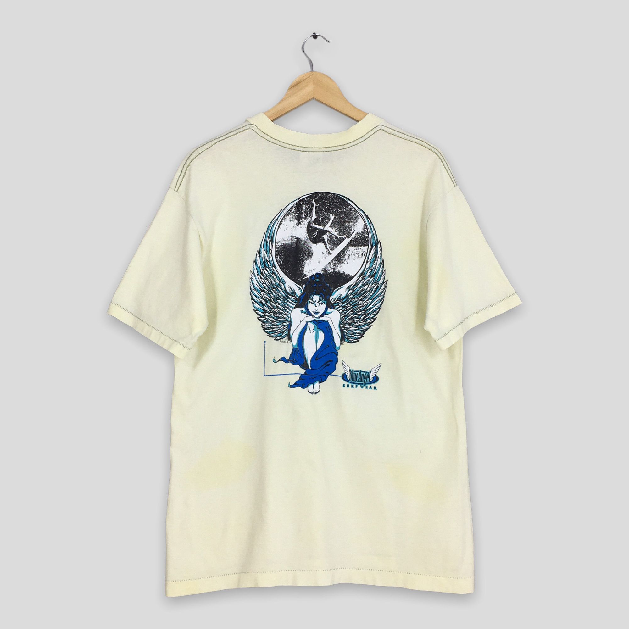Vintage Hawaiian High Voltage Blue Angel Surfing Tees Large