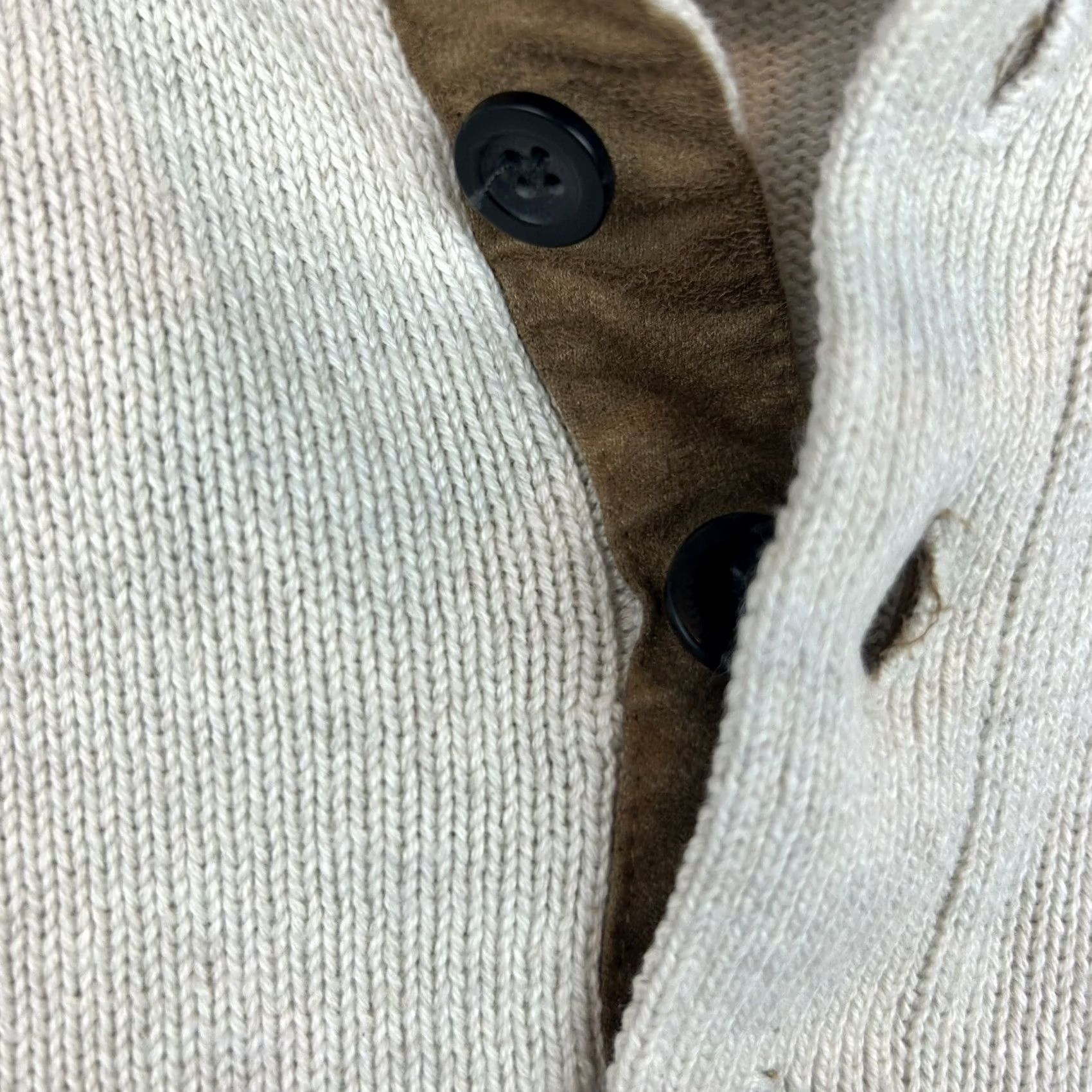 Chaps Chaps Sweater Mens L Ivory Quarter Button Knit Cotton Brown Elbow Patch Read Size US L / EU 52-54 / 3 - 5 Thumbnail