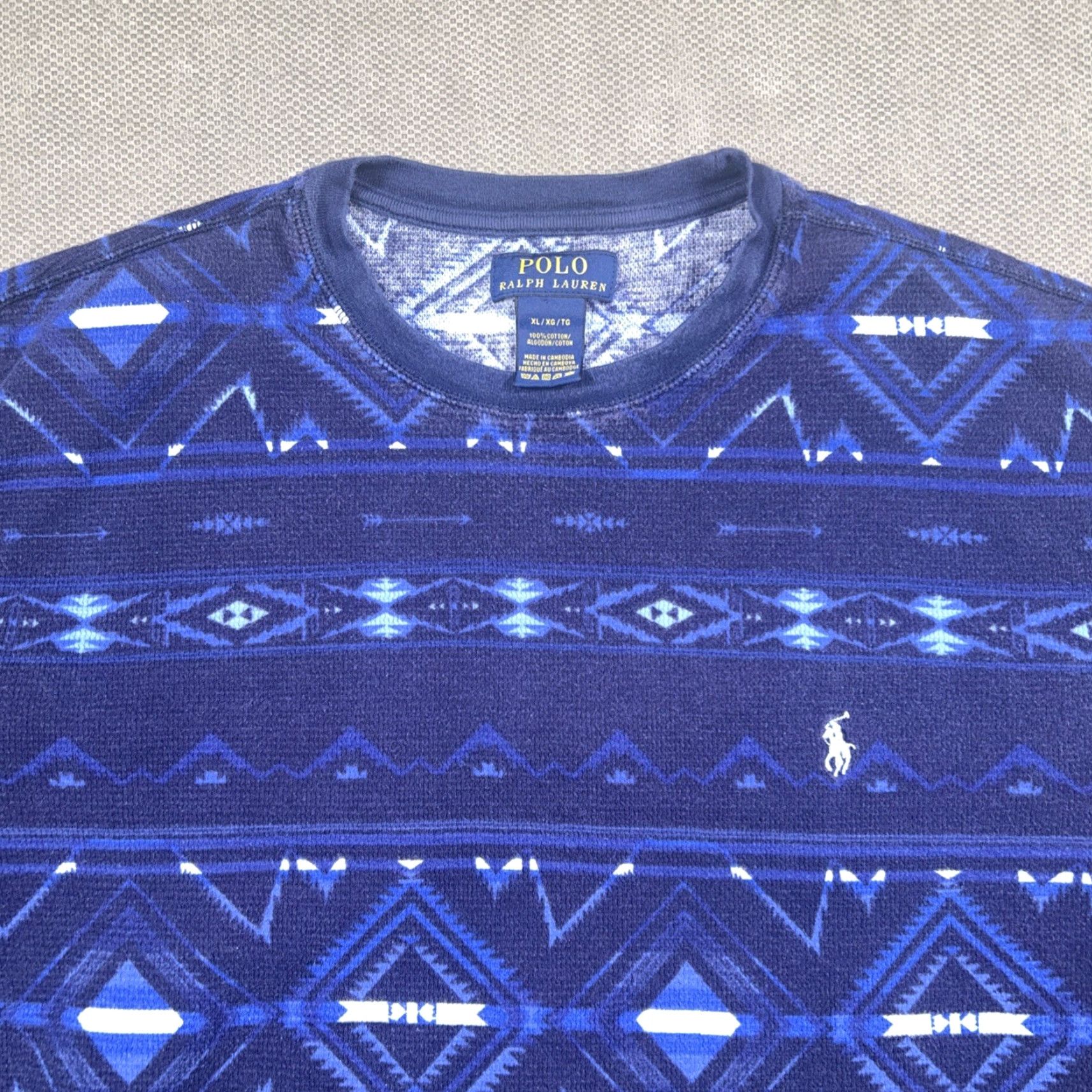 Ralph Lauren Polo Ralph Lauren Blue Aztec Thermal XL Blue Long Sleeve Pullover Size US XL / EU 56 / 4 - 2 Thumbnail