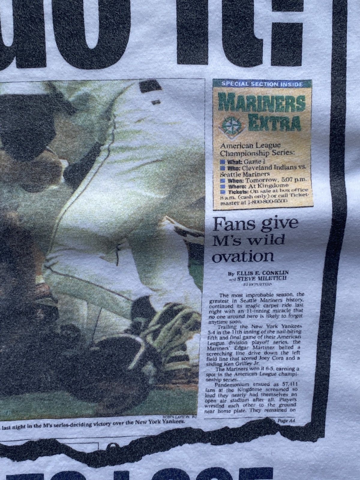 MLB × Salem Sportswear × Vintage Vintage 1995 Seattle Mariner Newspaper Size US XL / EU 56 / 4 - 7 Thumbnail