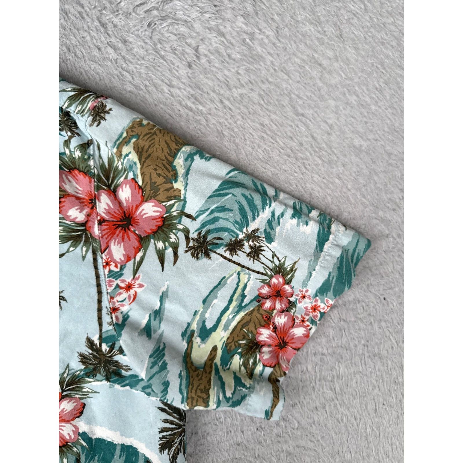 George George Shirt Men Medium Blue Pink Floral Island Button Up 100% Rayon Hawaiian Size US M / EU 48-50 / 2 - 2 Thumbnail