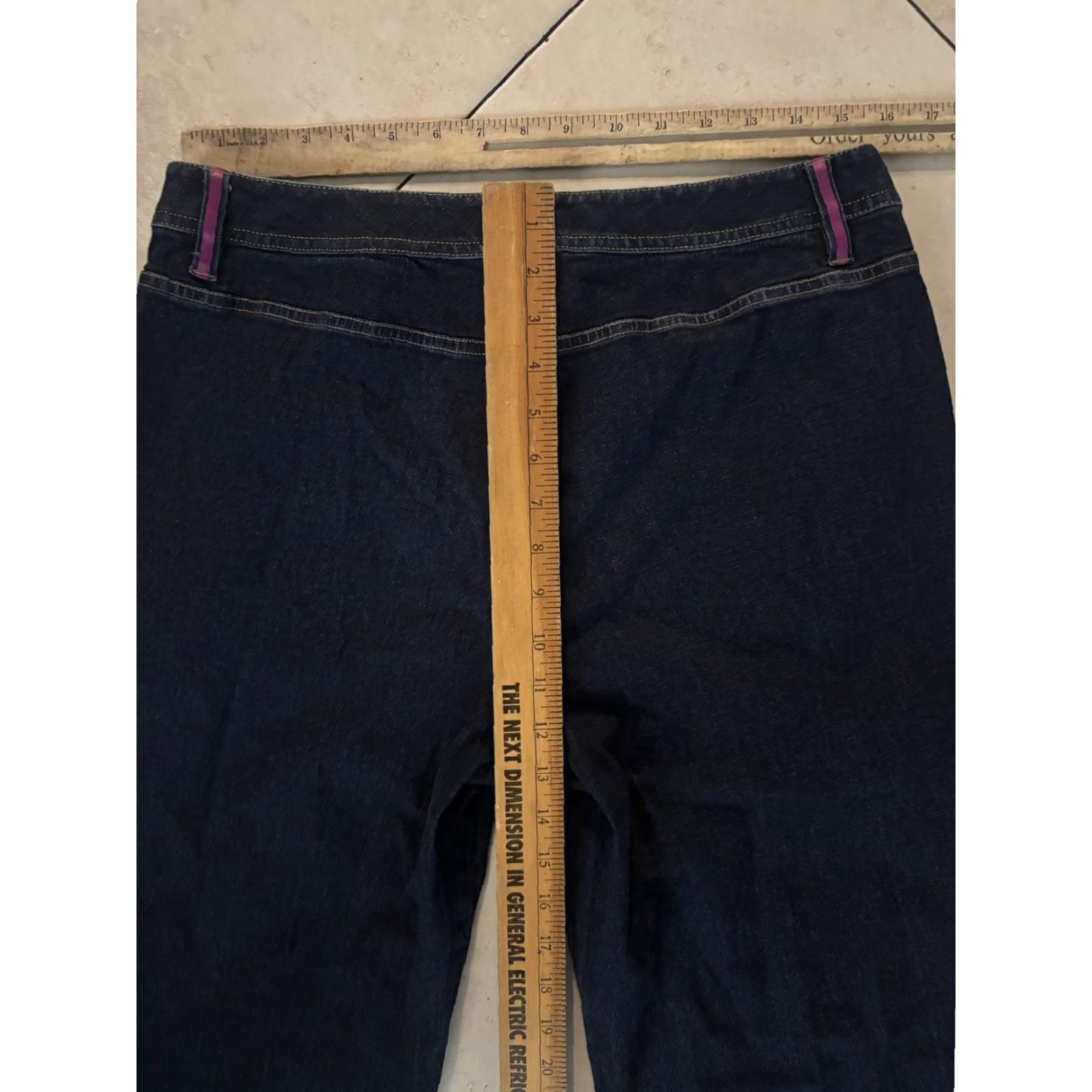 Denime Sigrid Olsen Jeans Cropped Womens 12 Dark Wash Pink Trim Pockets Denim High Rise Zip Front Size 34" / US 12 / IT 48 - 6 Thumbnail