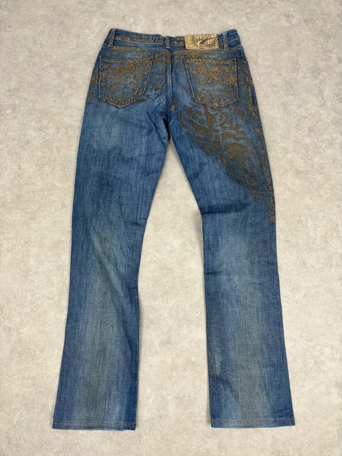 Just Cavalli SS2007 Cavalli Baroque Gold Pattern Blue Denim Jeans Size 26" / US 2 / IT 38 - 5 Thumbnail