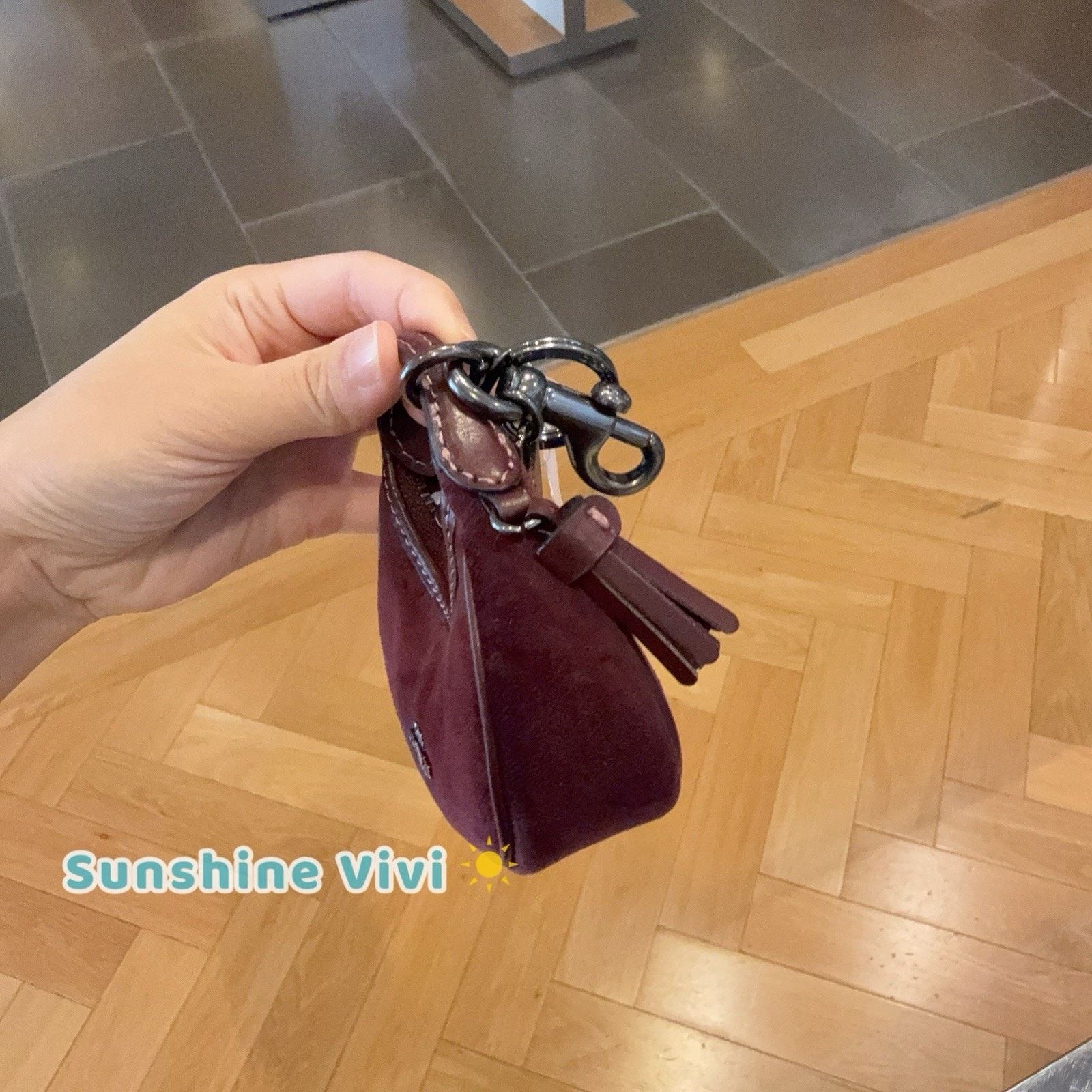 Coach NWT Coach Carmen Bag Charm Gunmetal/Burgundy Velvet CCF19 Size ONE SIZE - 3 Thumbnail
