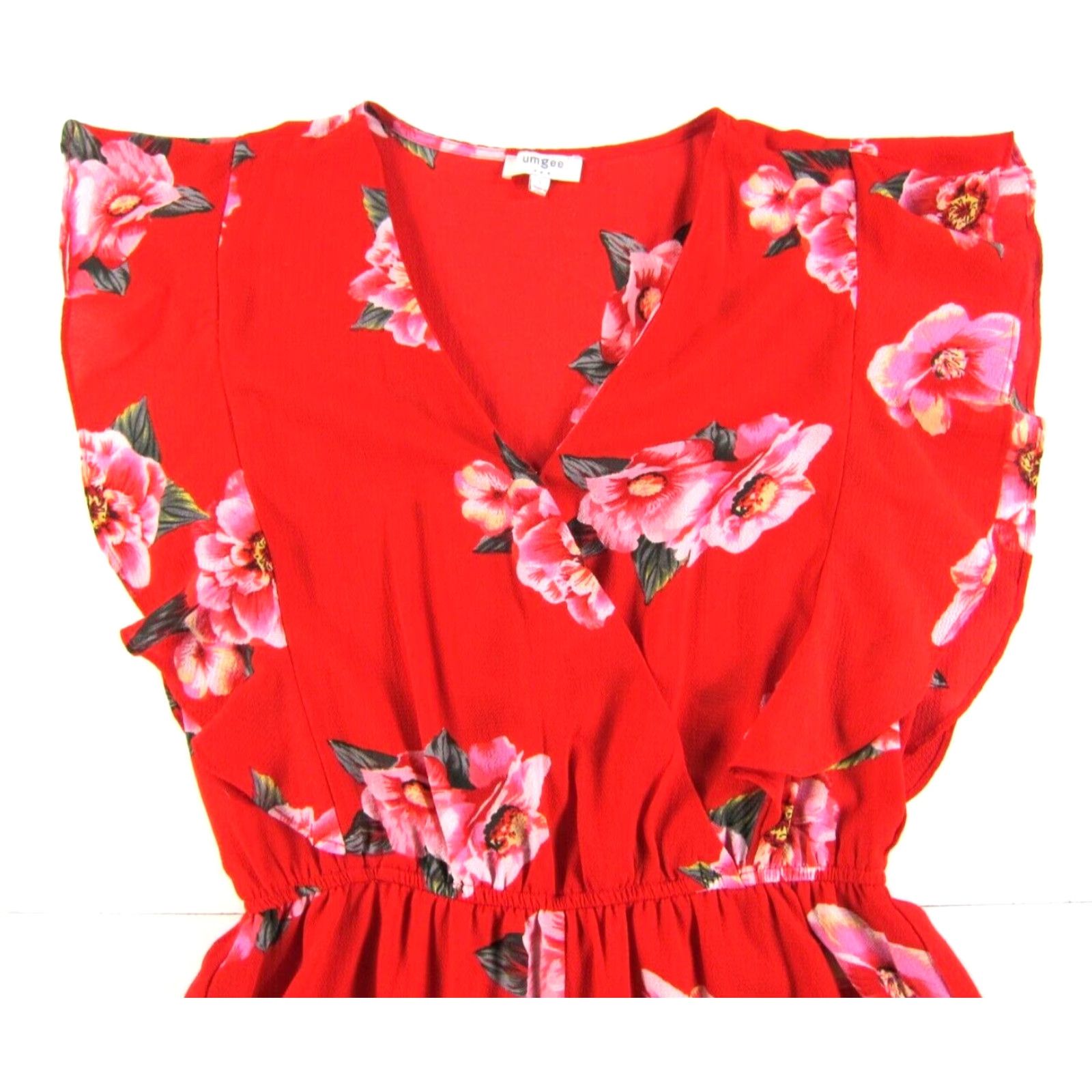 Vintage UMGEE USA Red Green Pink Rose Floral V-Neck Cap Sleeve Shorts Romper Jumpsuit L Size 36" / US 14 / IT 50 - 4 Thumbnail