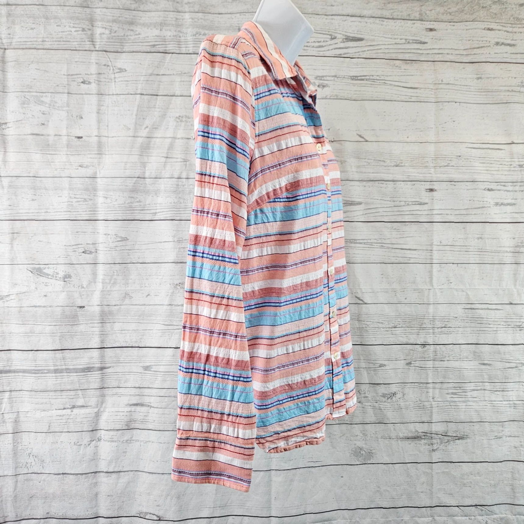 Talbots Talbots Womens Button-Front Shirt Sz S Pink Stripe Cotton Long Sleeve Size S / US 4 / IT 40 - 3 Thumbnail