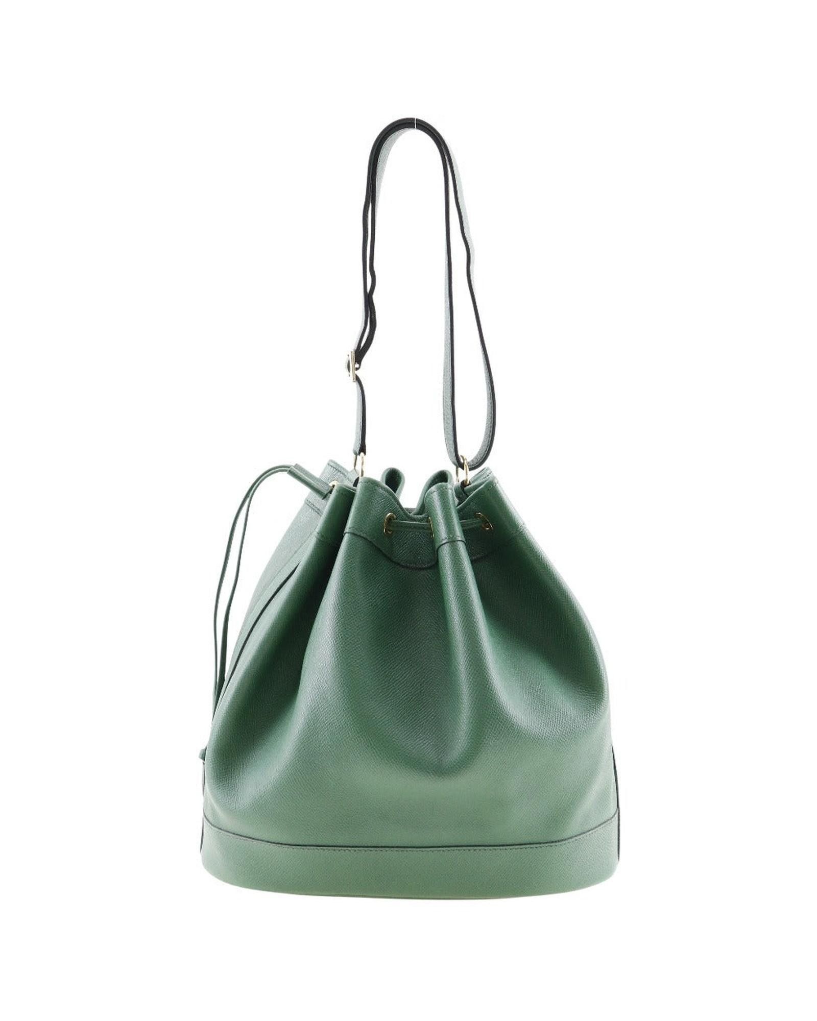 image of Green Leather Drawstring Shoulder Bag By Hermes, Women's