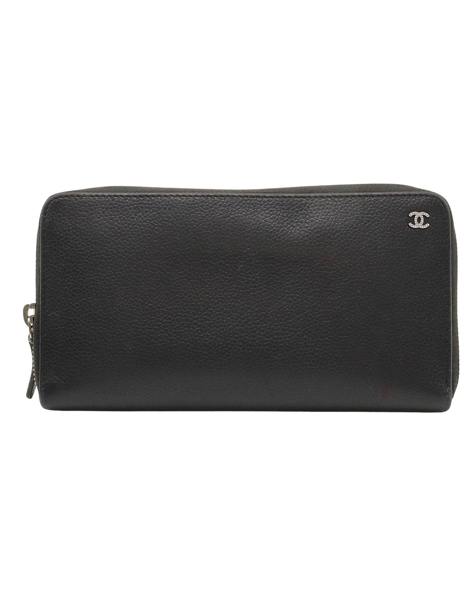 image of Chanel Black Leather Bi-Fold Long Wallet, Men's