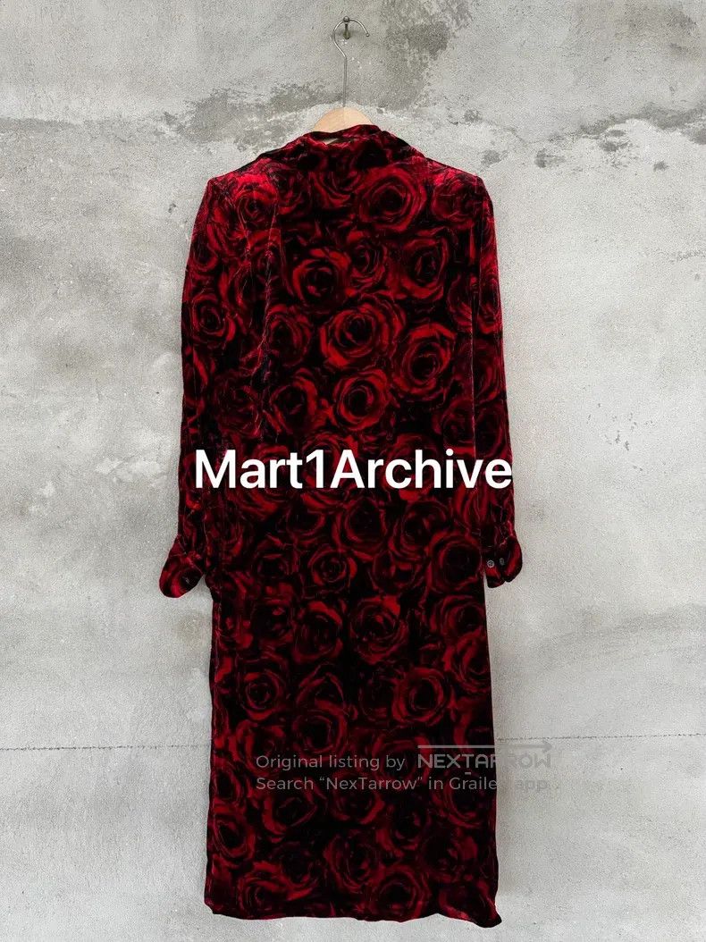 Dries Van Noten DRIES VAN NOTEN Red Velvet Rose Dress Coat Size XXS / US 00 / IT 34 - 2 Thumbnail