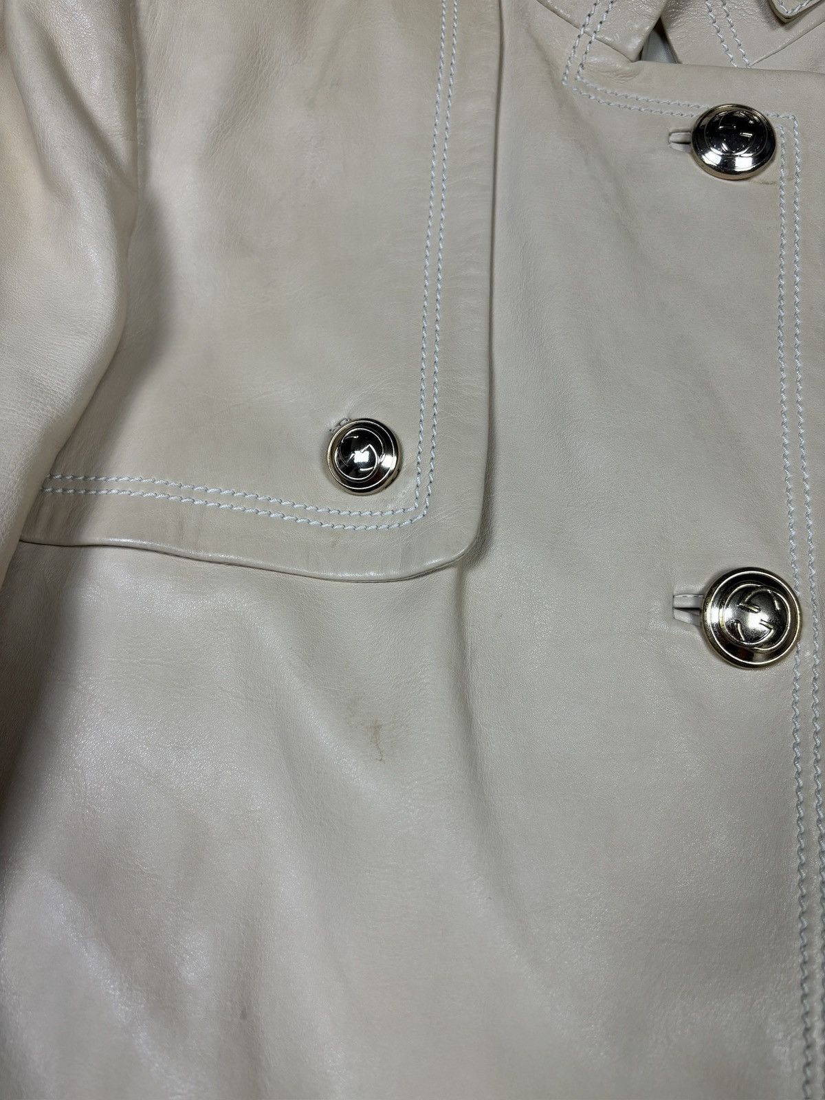Gucci Gucci 2000s Cream Leather Coat Size S / US 4 / IT 40 - 9 Thumbnail
