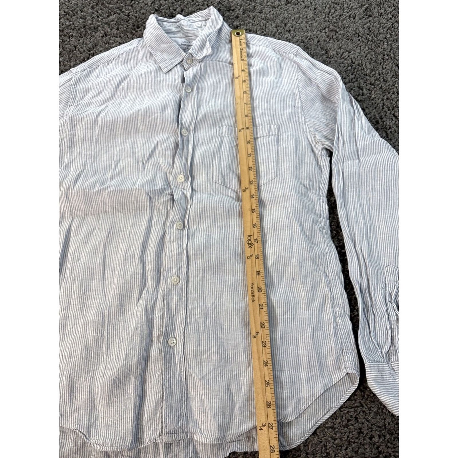 Vintage J. Crew Baird McNutt Irish Linen Mens M Slim Button-Down Blue White Striped Shirt Size M / US 6-8 / IT 42-44 - 2 Thumbnail