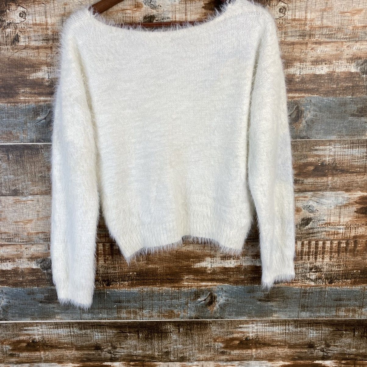 Japanese Brand DL Jayro White fur shaggy Mohair Knitwear #C1149 Size M / US 6-8 / IT 42-44 - 15 Thumbnail
