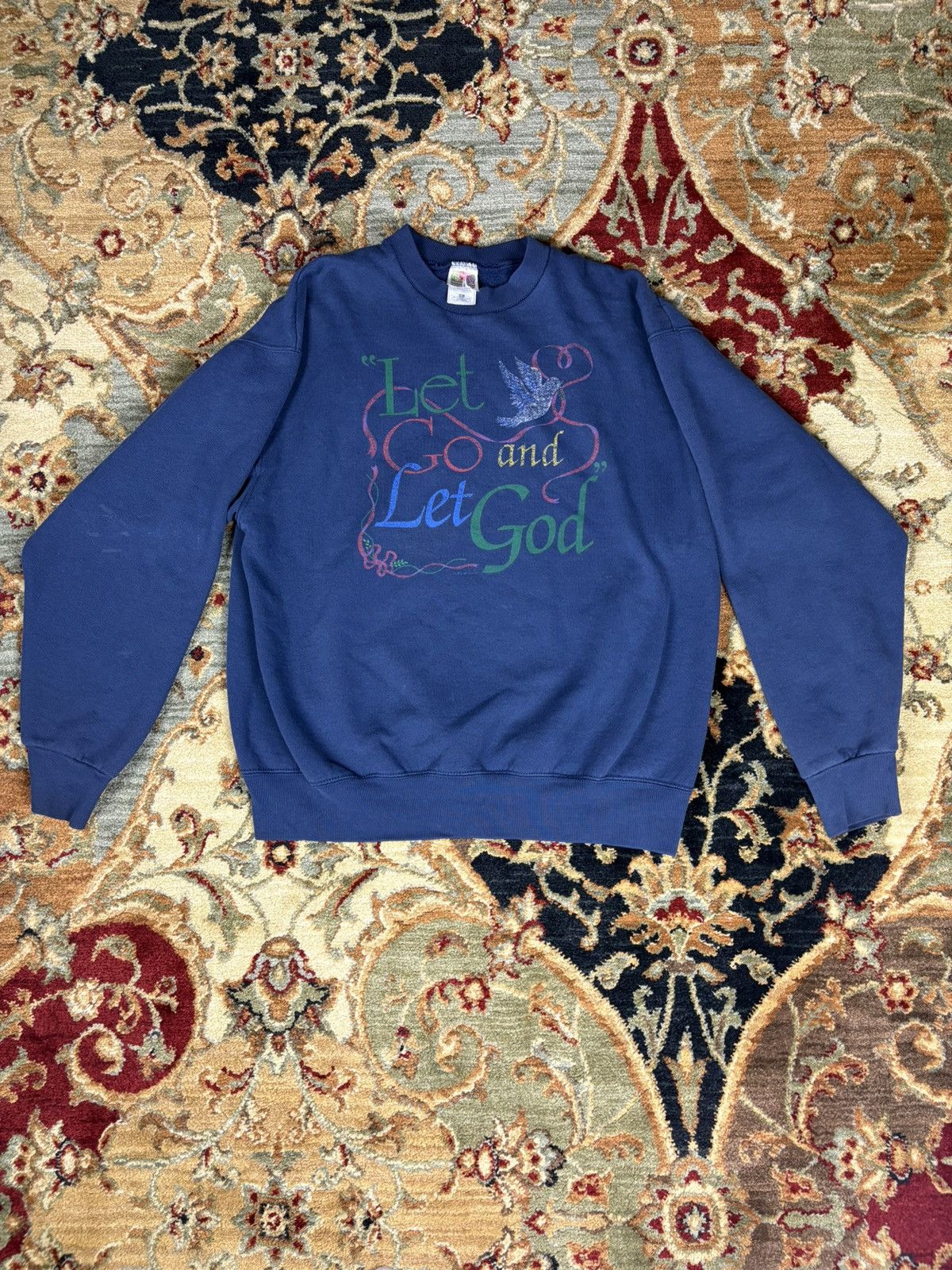 Fruit Of The Loom × Vintage Vintage 90s God Crewneck Sweatshirt Size US XL / EU 56 / 4 - 1 Thumbnail