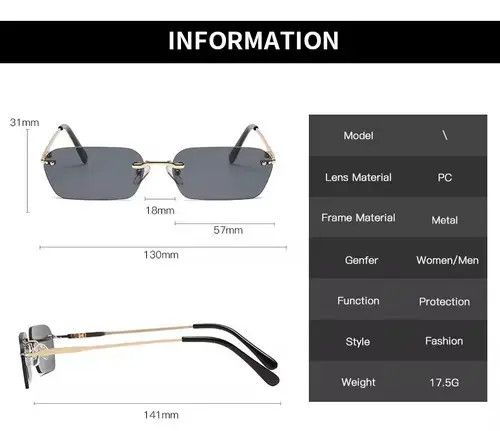 VIBE Rimless Square Vintage Design Transparent Lens Sunglasses Size ONE SIZE - 3 Thumbnail