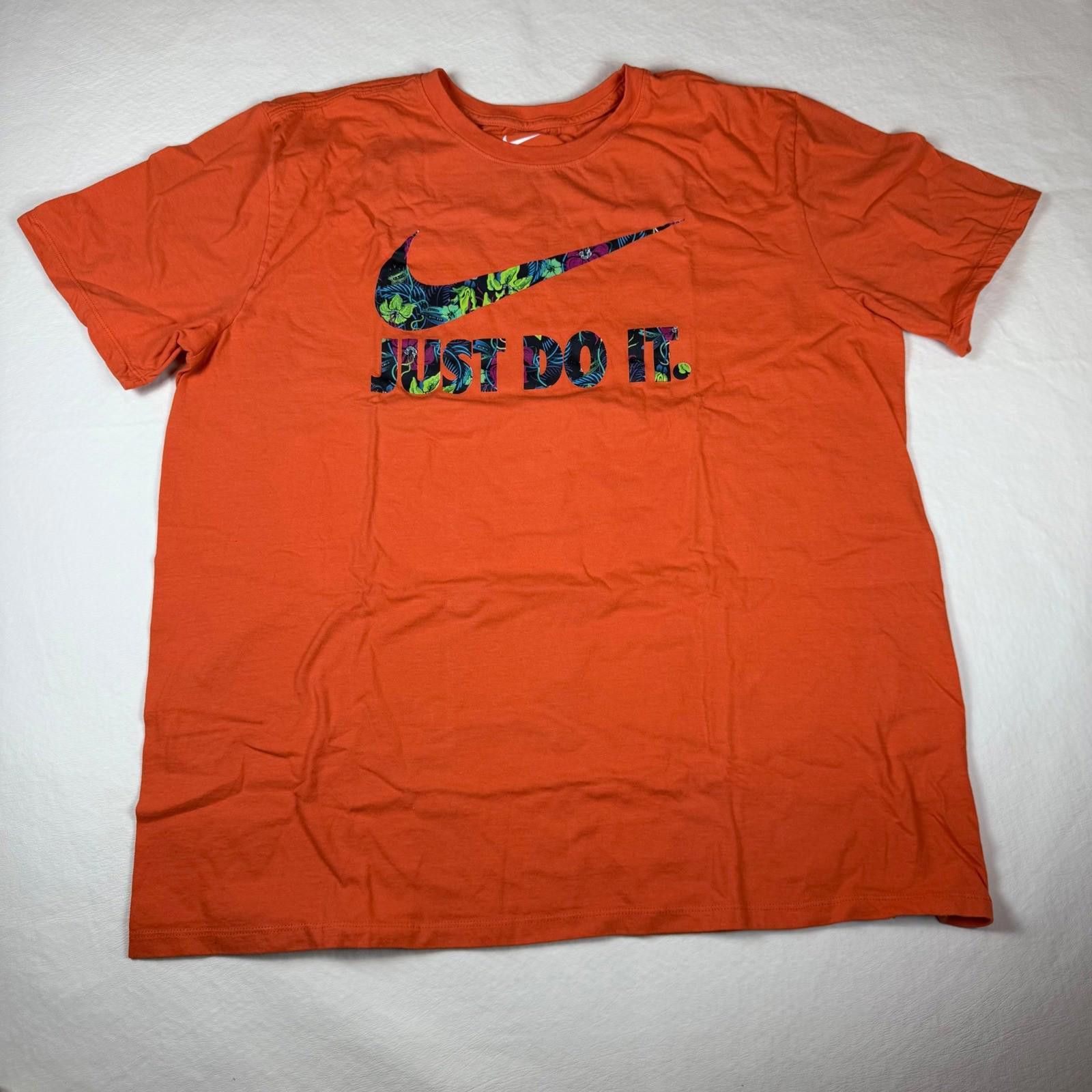 Nike Nike Just Do It Floral Swoosh Graphic T-Shirt Orange Mens XL Size US XL / EU 56 / 4 - 1 Thumbnail