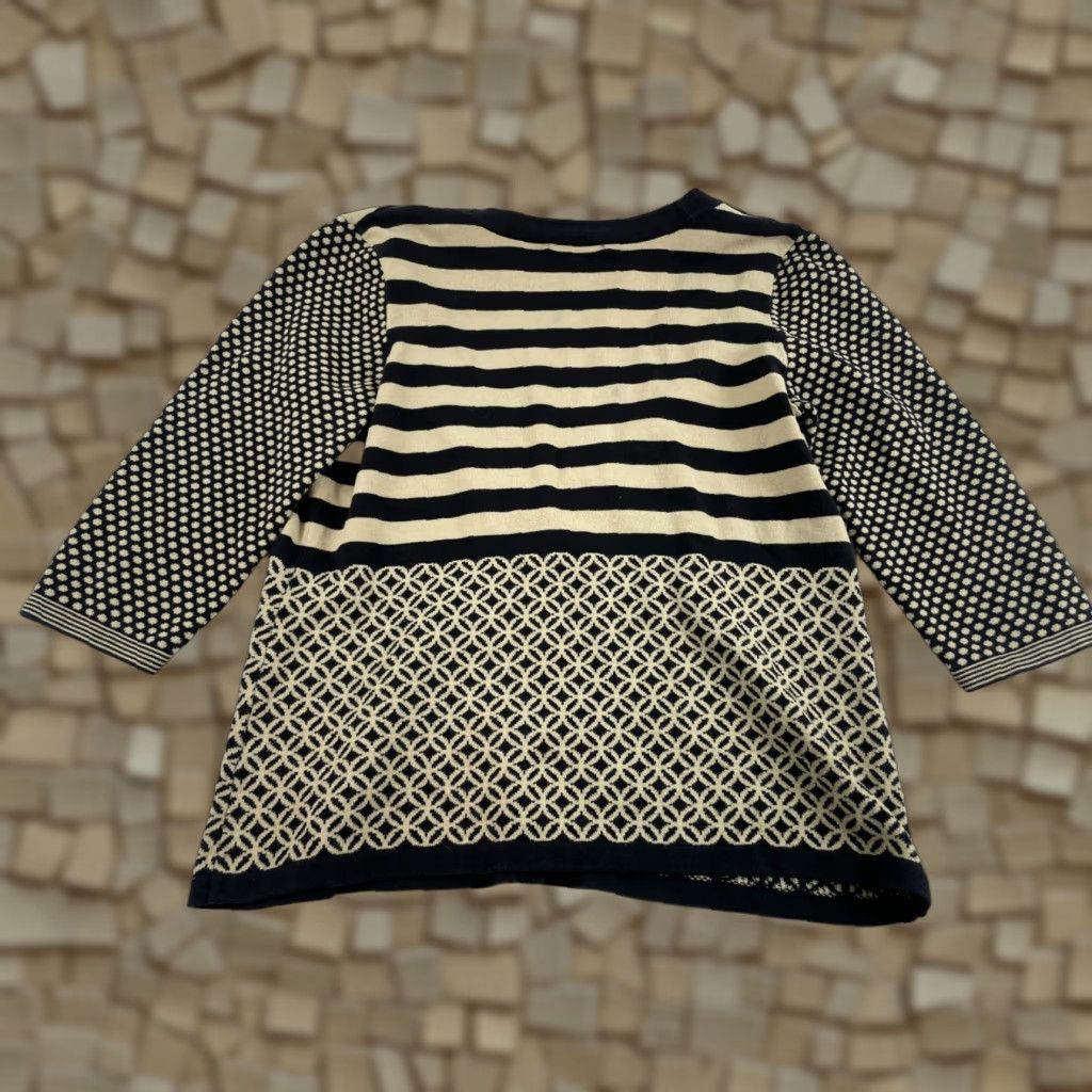 Vintage Christopher & Banks Sweater Cardigan Women's L Black Tan Striped Long Sleeve Size L / US 10 / IT 46 - 1 Thumbnail