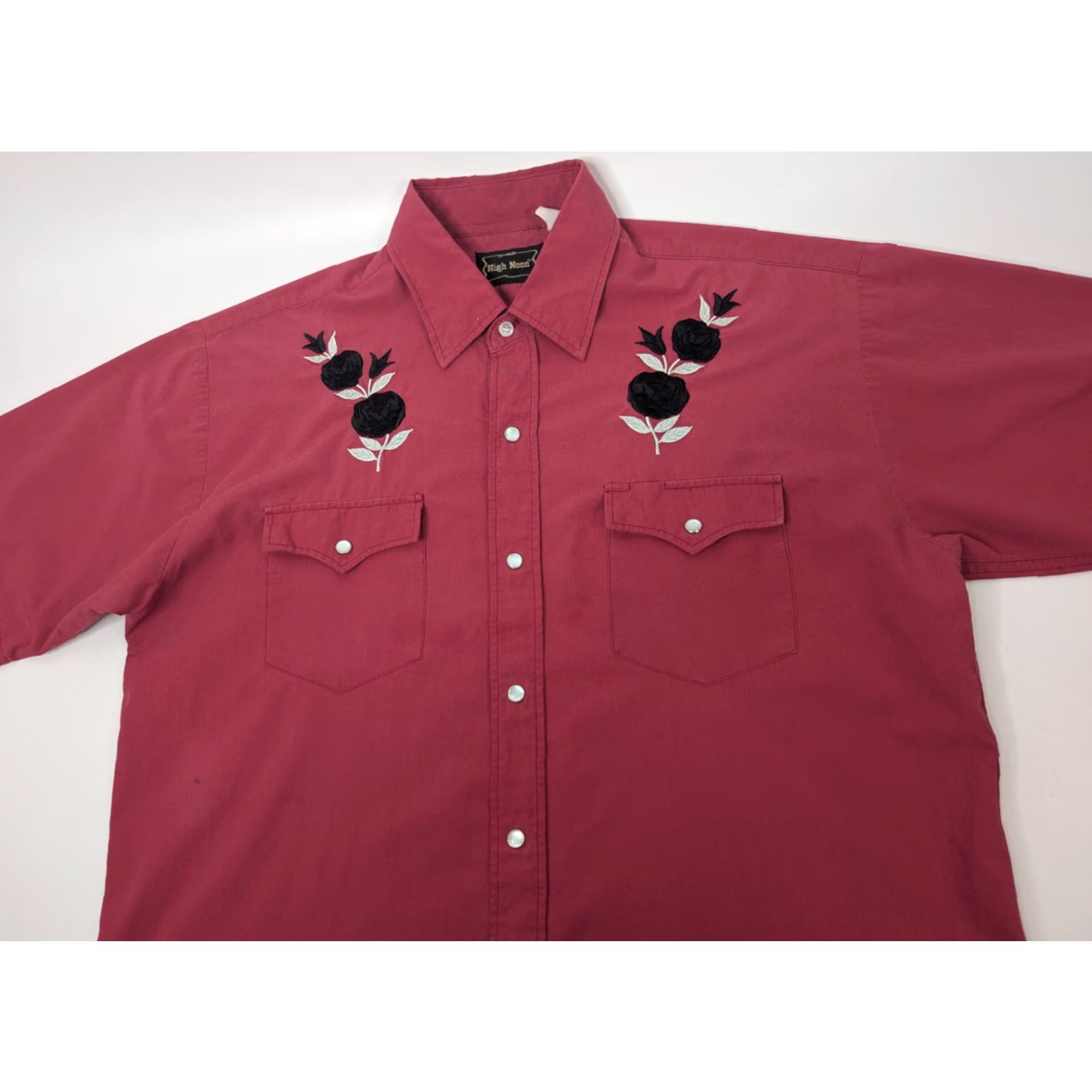 Vintage VINTAGE High Noon Western Pearl Snap Shirt Embroidered Roses Rodeo Cowboy Medium Black Long Sleeve Cotton Blend 1980s Mens Size US M / EU 48-50 / 2 - 2 Thumbnail