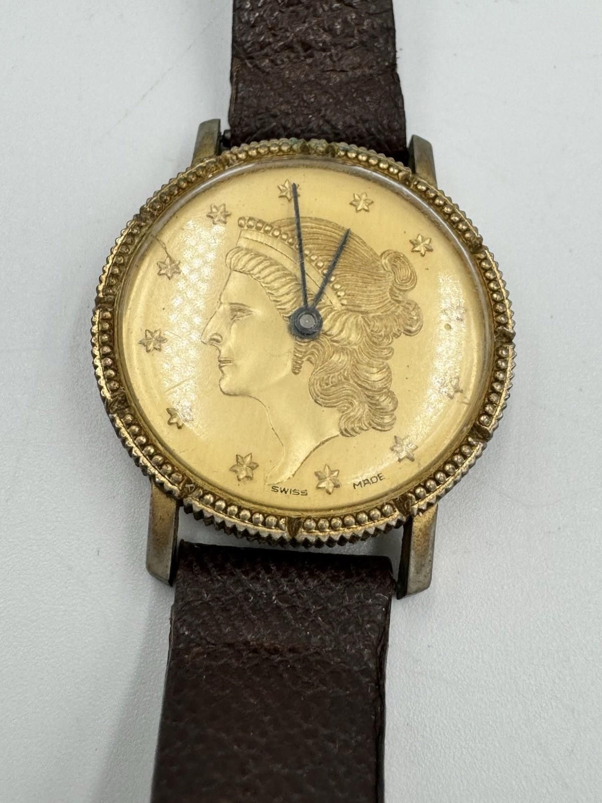 Bluer Denim Buler Swiss Coin-Style Dial Watch Liberty Motif Rare 60s Size ONE SIZE - 1 Thumbnail