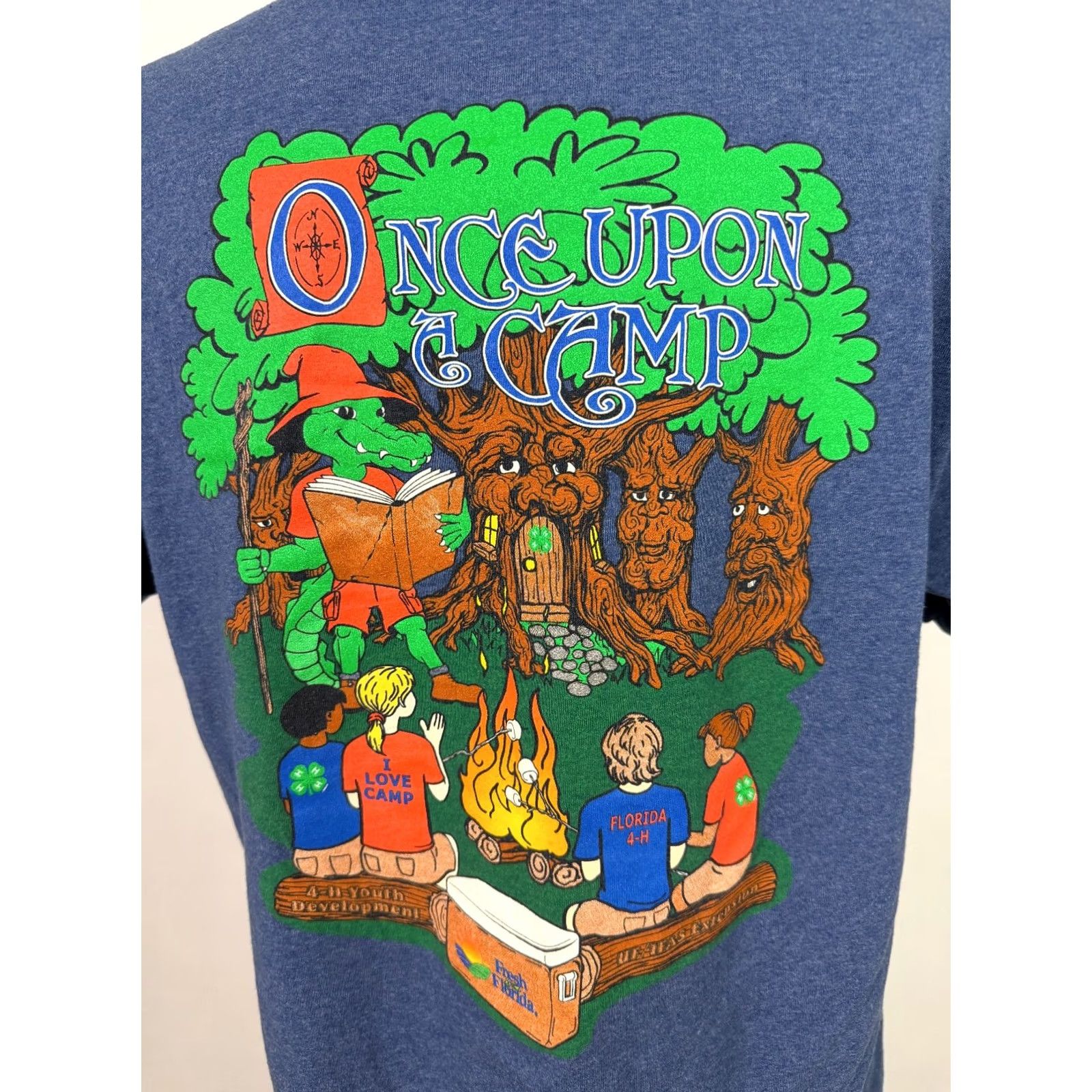 Jerzees VINTAGE Jerzees Florida Camping Shirt T-Shirt Adult L Blue 2000s Y2K Animal Florida Nature Outdoor Camp Fire Marshmallow Mens Size US L / EU 52-54 / 3 - 6 Thumbnail