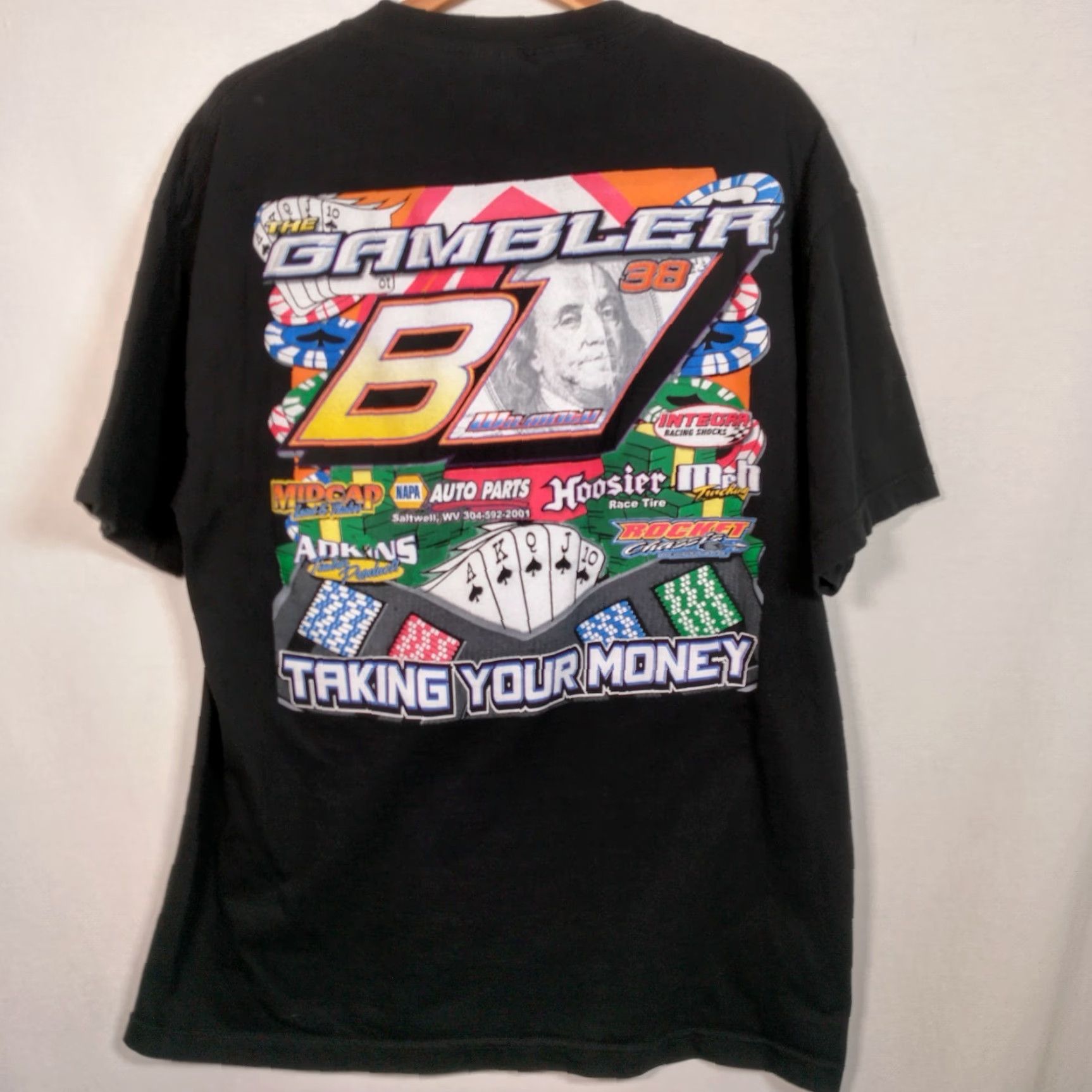 Vintage The Gambler Race Car Shirt XL Diamond Style Alstyle Apparel Men Black Cotton Crew Neck Short Sleeve Racing T Shirt West Virginia B1 Wilmoth Size US XL / EU 56 / 4 - 4 Thumbnail