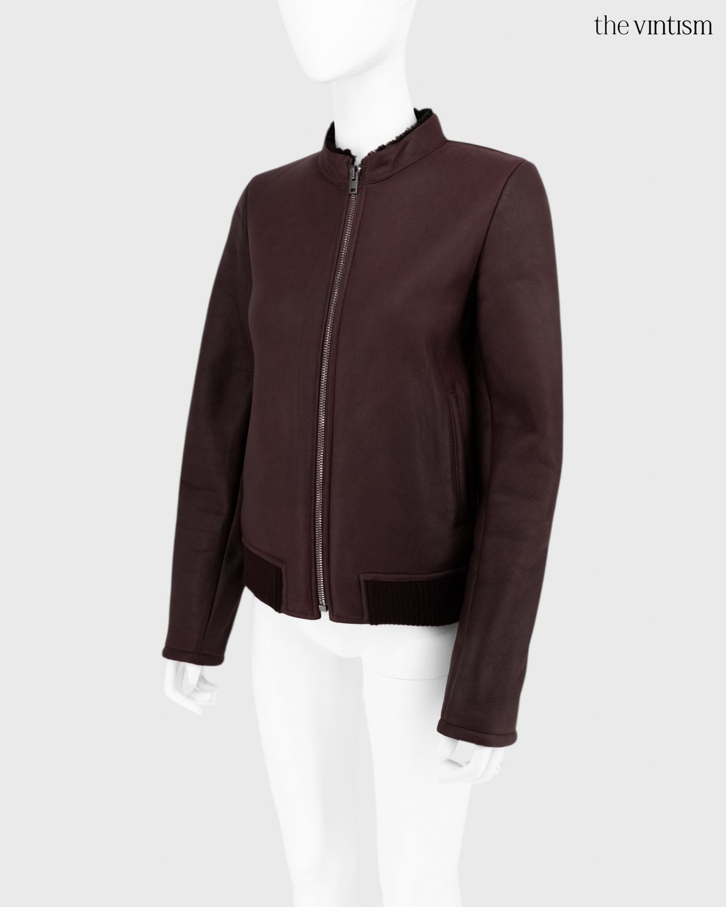 Joseph Joseph Burgundy Real Lamb Shearling Biker Jacket FR 38 S/M Size S / US 4 / IT 40 - 3 Thumbnail