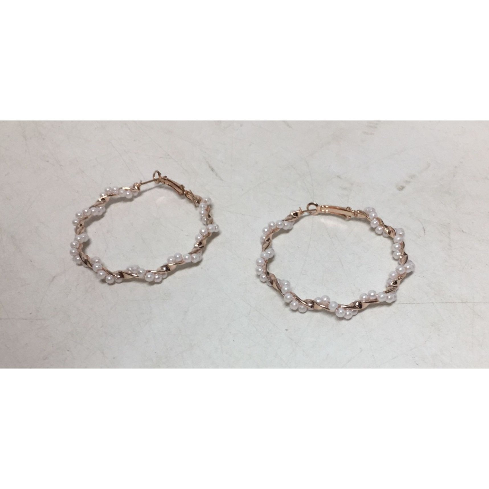 Other Women's Rose Gold Twisted Hoop Earrings with White Faux Pear Size ONE SIZE - 3 Thumbnail