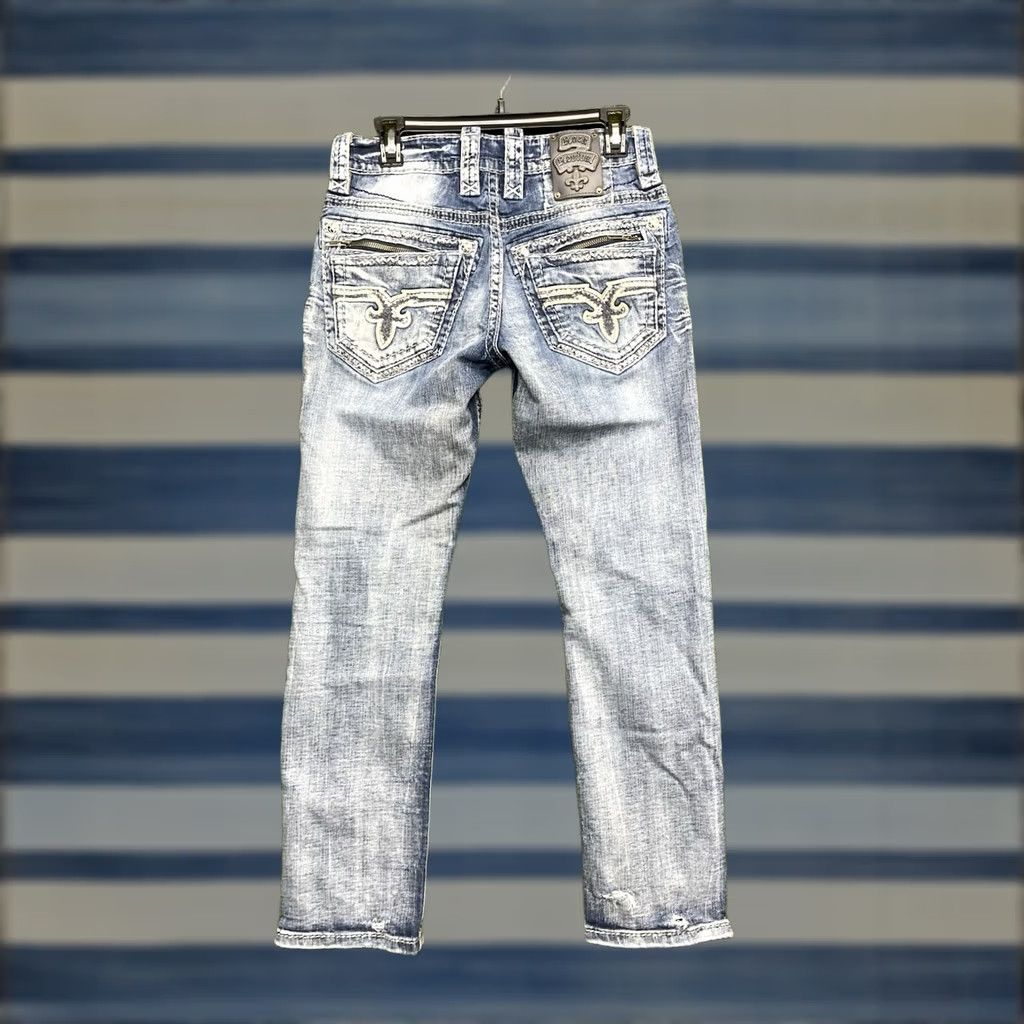 Vintage Rock Revival Jeans Mens 30 Straight Leg 5-Pocket Distressed Grunge Denim Blue Size US 30 / EU 46 - 1 Thumbnail