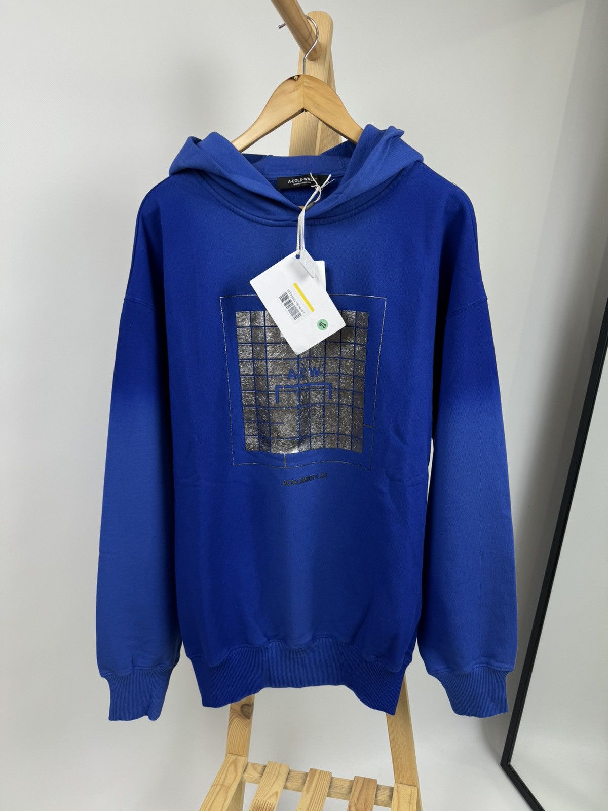 image of New A Cold Wall Foil Grid Volt Blue Metal Logo Hoodie in Blue/Navy, Men's (Size Medium)