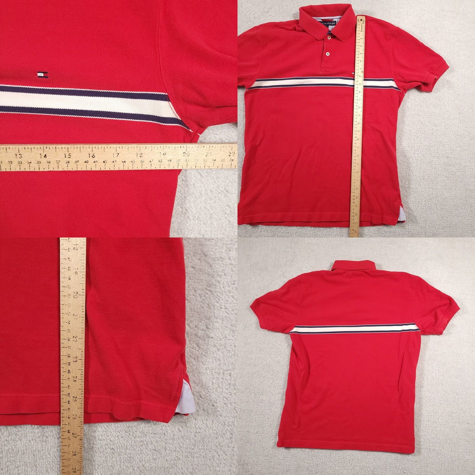 Tommy Hilfiger VINTAGE Tommy Hilfiger Polo Shirt Mens Medium Red White Stripe Red Logo Golf Size US M / EU 48-50 / 2 - 8 Thumbnail