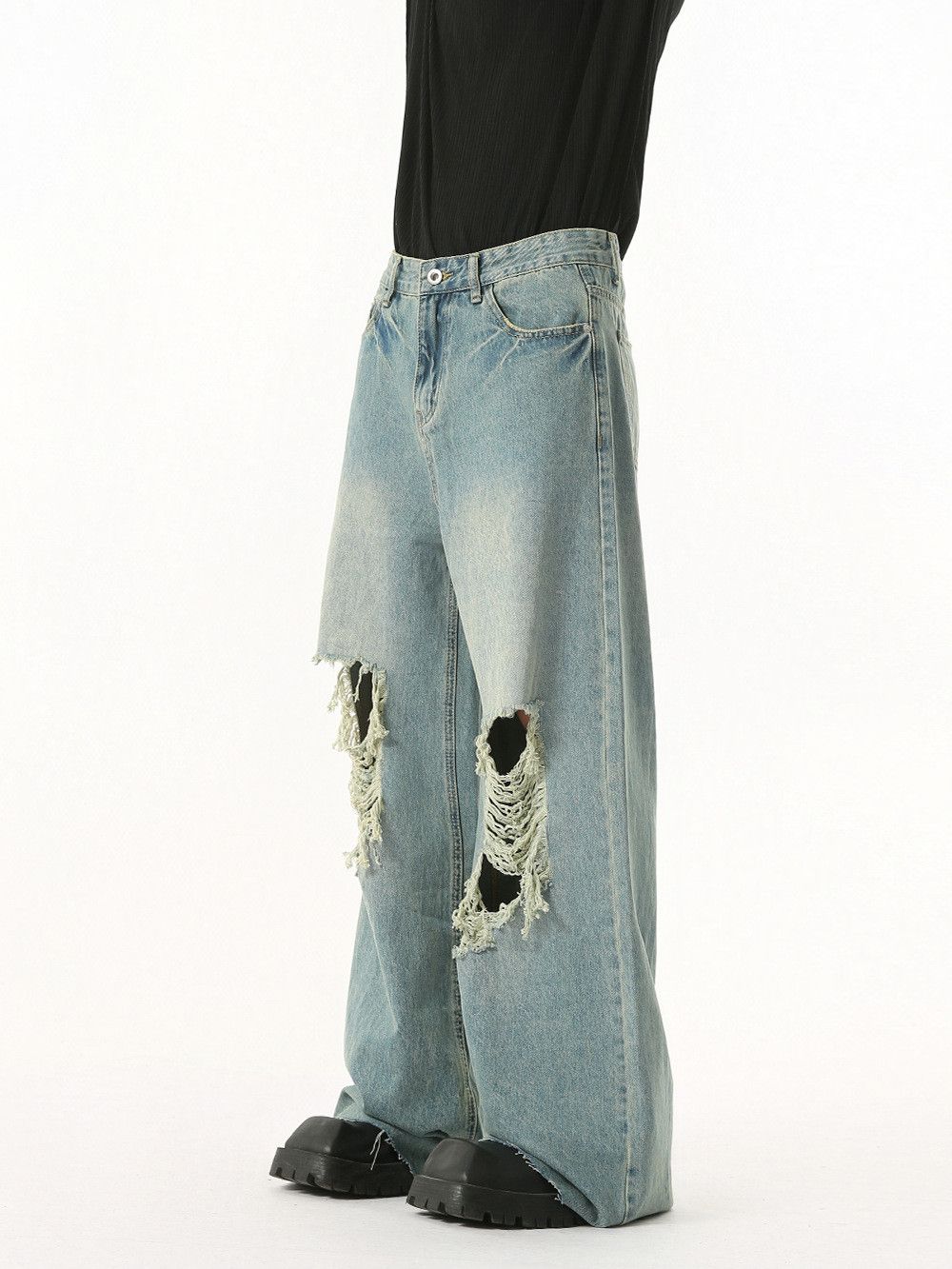 Vintage Men's Retro Punk Distressed Straight Leg Ripped Jeans Size US 32 / EU 48 - 4 Thumbnail