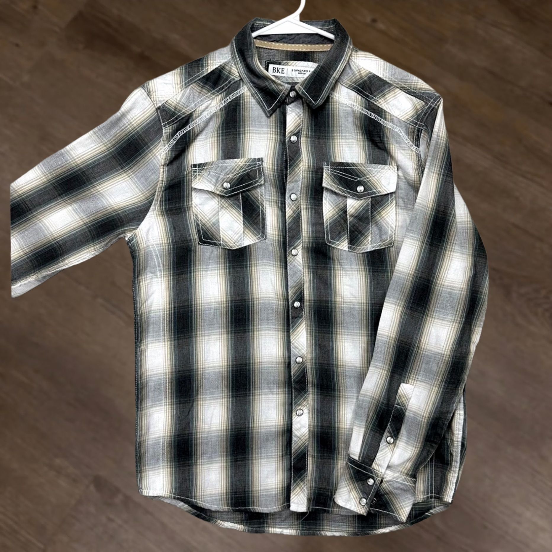 BKE BKE Western Shirt Men Medium Grey Plaid Cowboy Pearl Snap Button Up Size US M / EU 48-50 / 2 - 1 Thumbnail