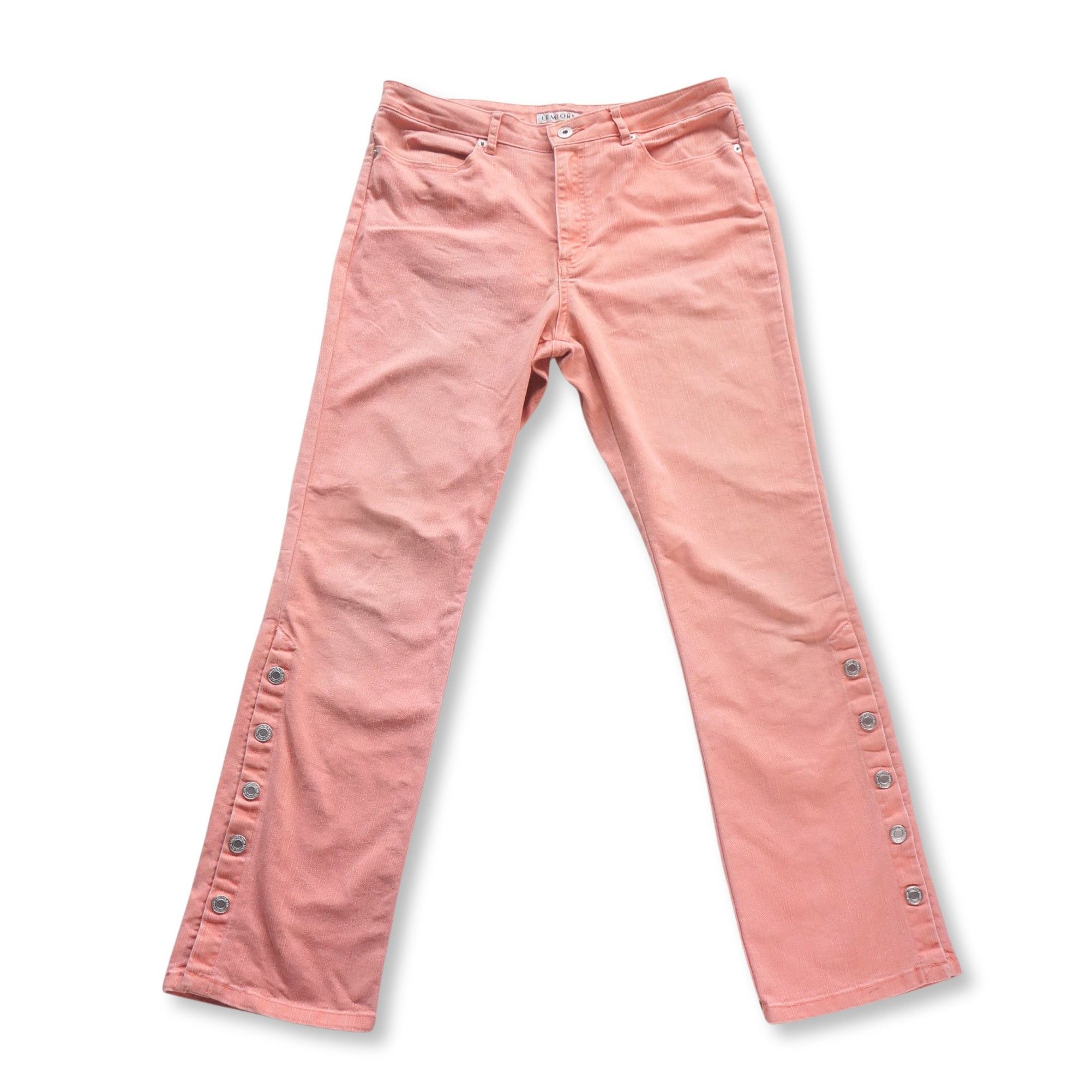 Japanese Brand LEMIORE Pink Flare Jeans with Side Buttons Size 30" / US 8 / IT 44 - 3 Thumbnail